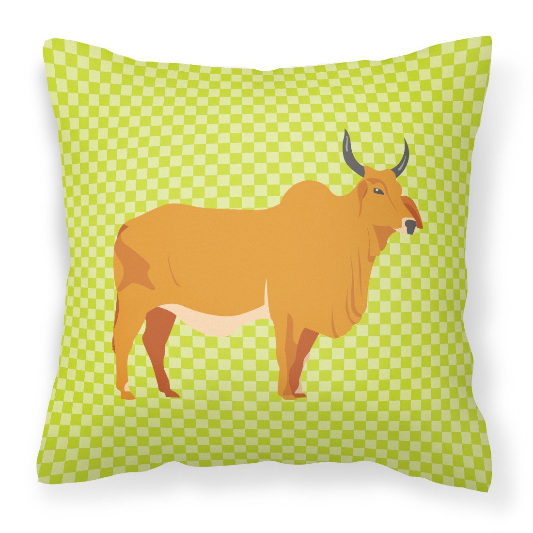 Zebu Indicine Cow Green Fabric Decorative Pillow BB7651PW1818 by Caroline&#39;s Treasures