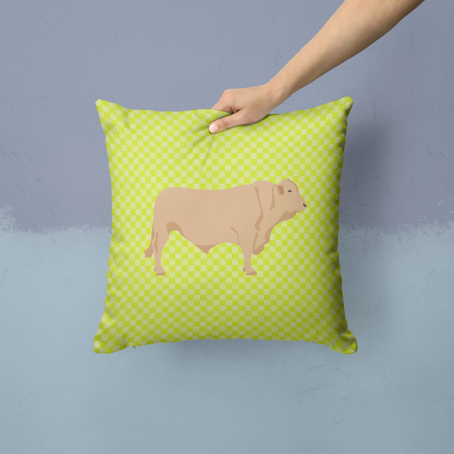Charolais Cow Green Fabric Decorative Pillow BB7652PW1414 - the-store.com