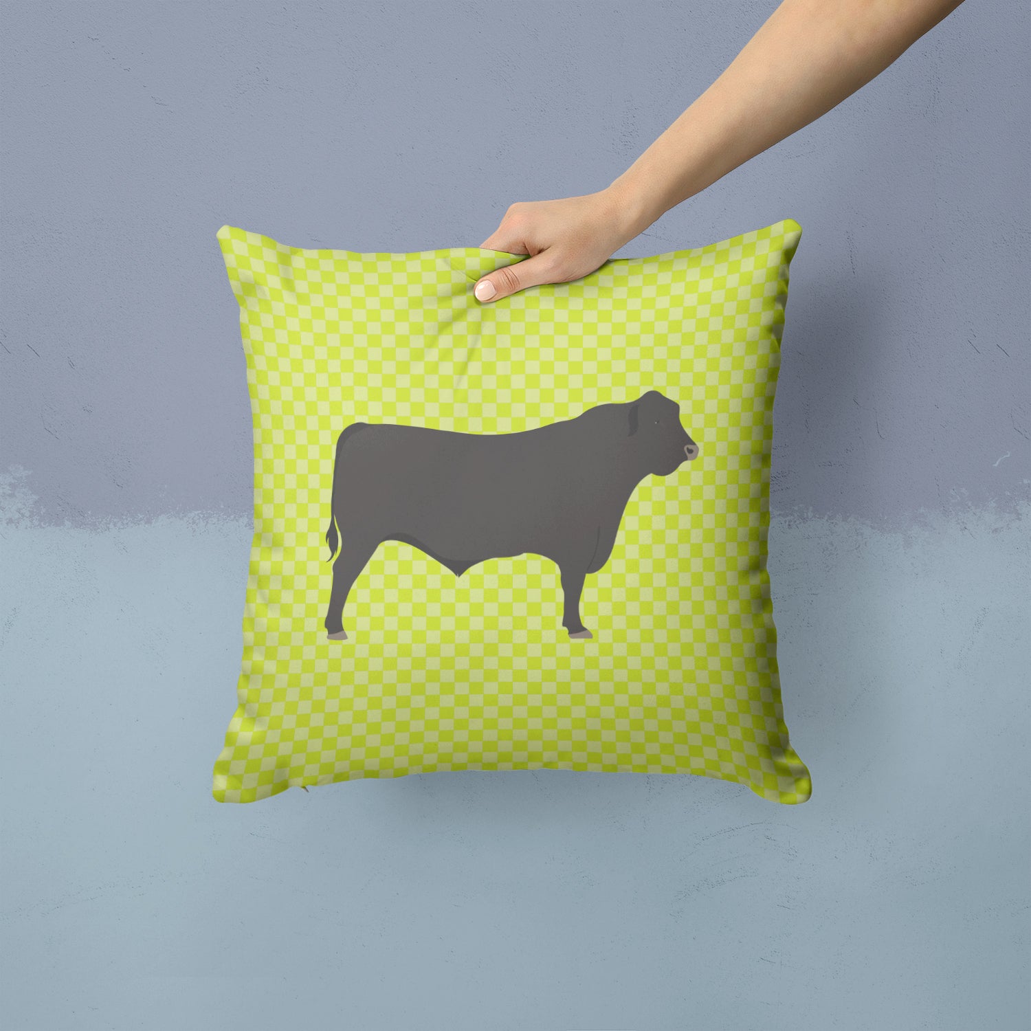 Black Angus Cow Green Fabric Decorative Pillow BB7654PW1414 - the-store.com