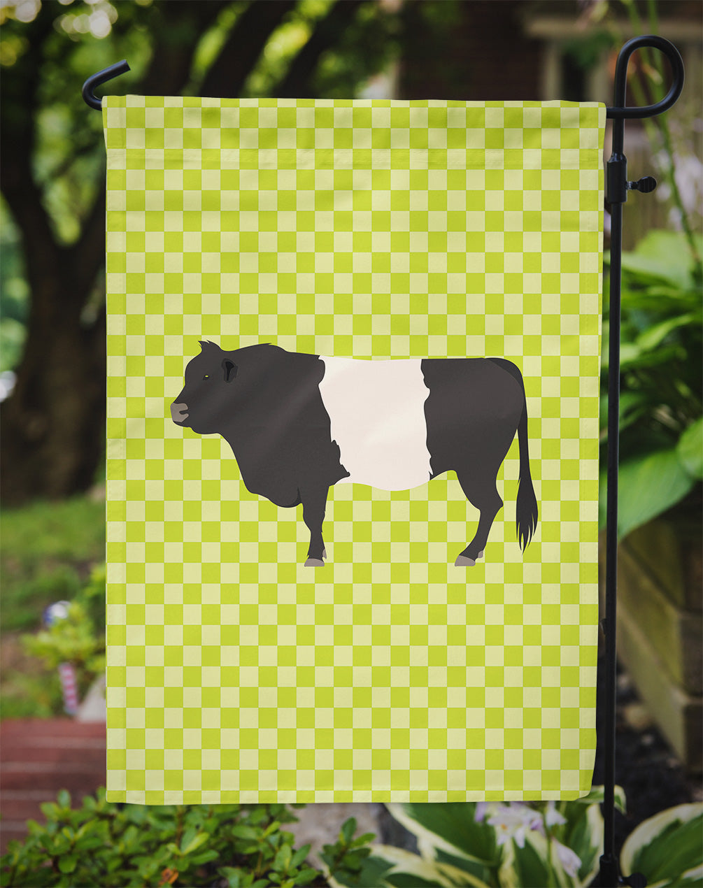 Belted Galloway Cow Green Flag Garden Size  the-store.com.