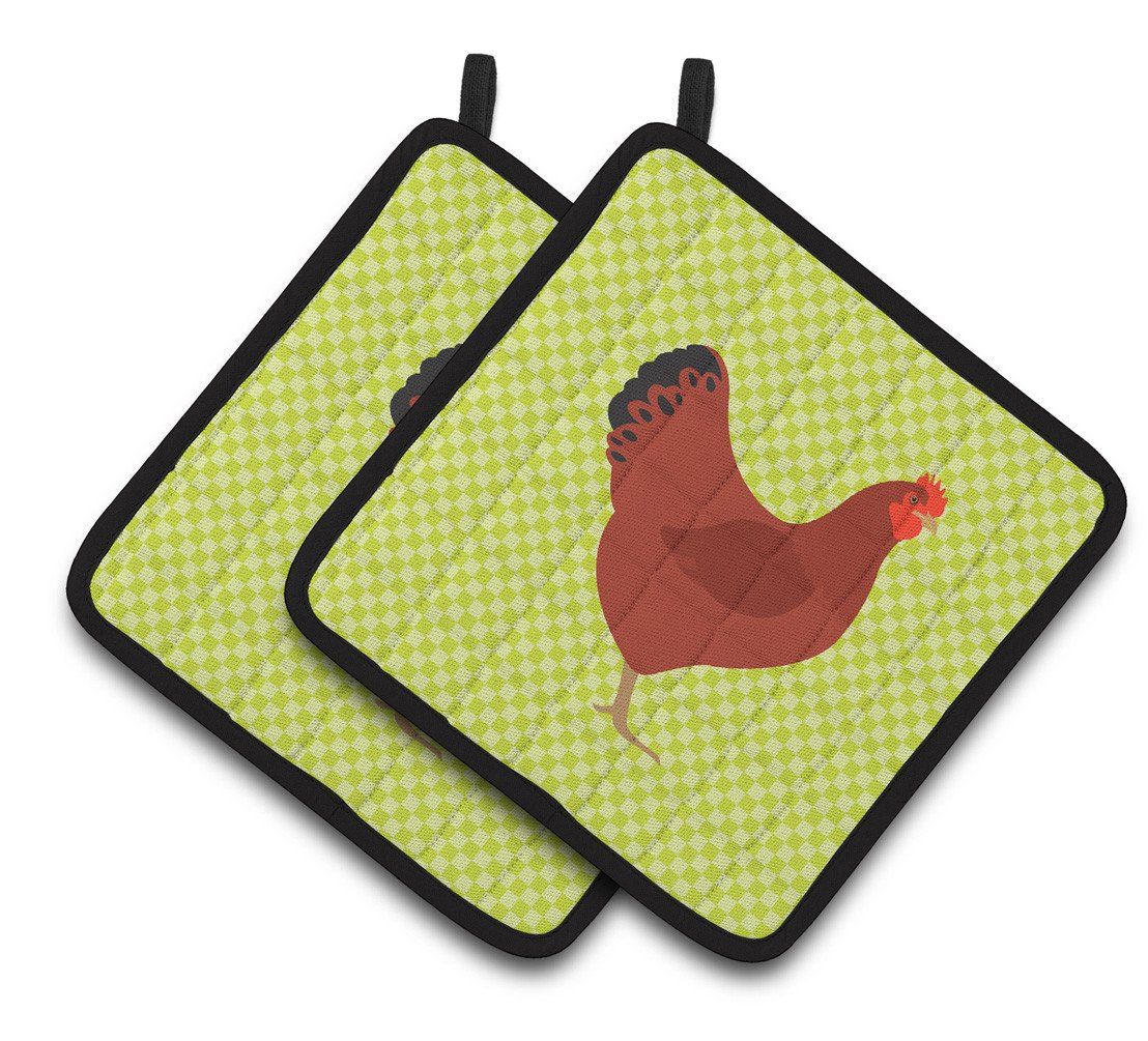 New Hampshire Red Chicken Green Pair of Pot Holders BB7669PTHD by Caroline&#39;s Treasures