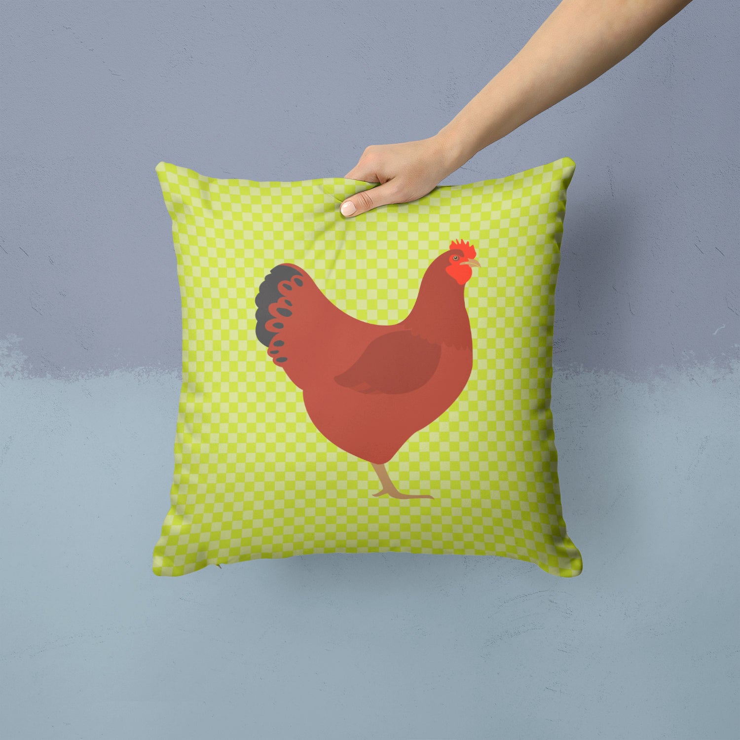 New Hampshire Red Chicken Green Fabric Decorative Pillow BB7669PW1414 - the-store.com