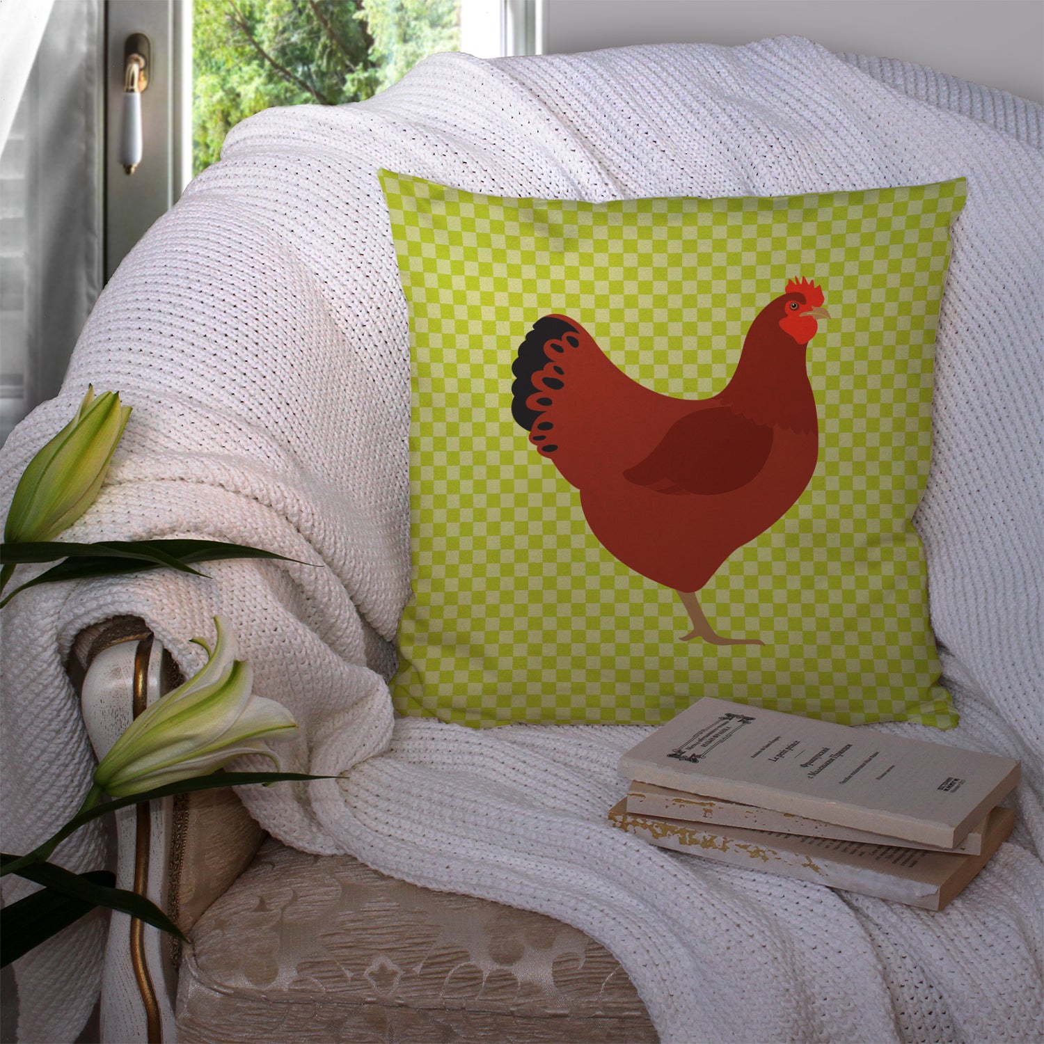 New Hampshire Red Chicken Green Fabric Decorative Pillow BB7669PW1414 - the-store.com