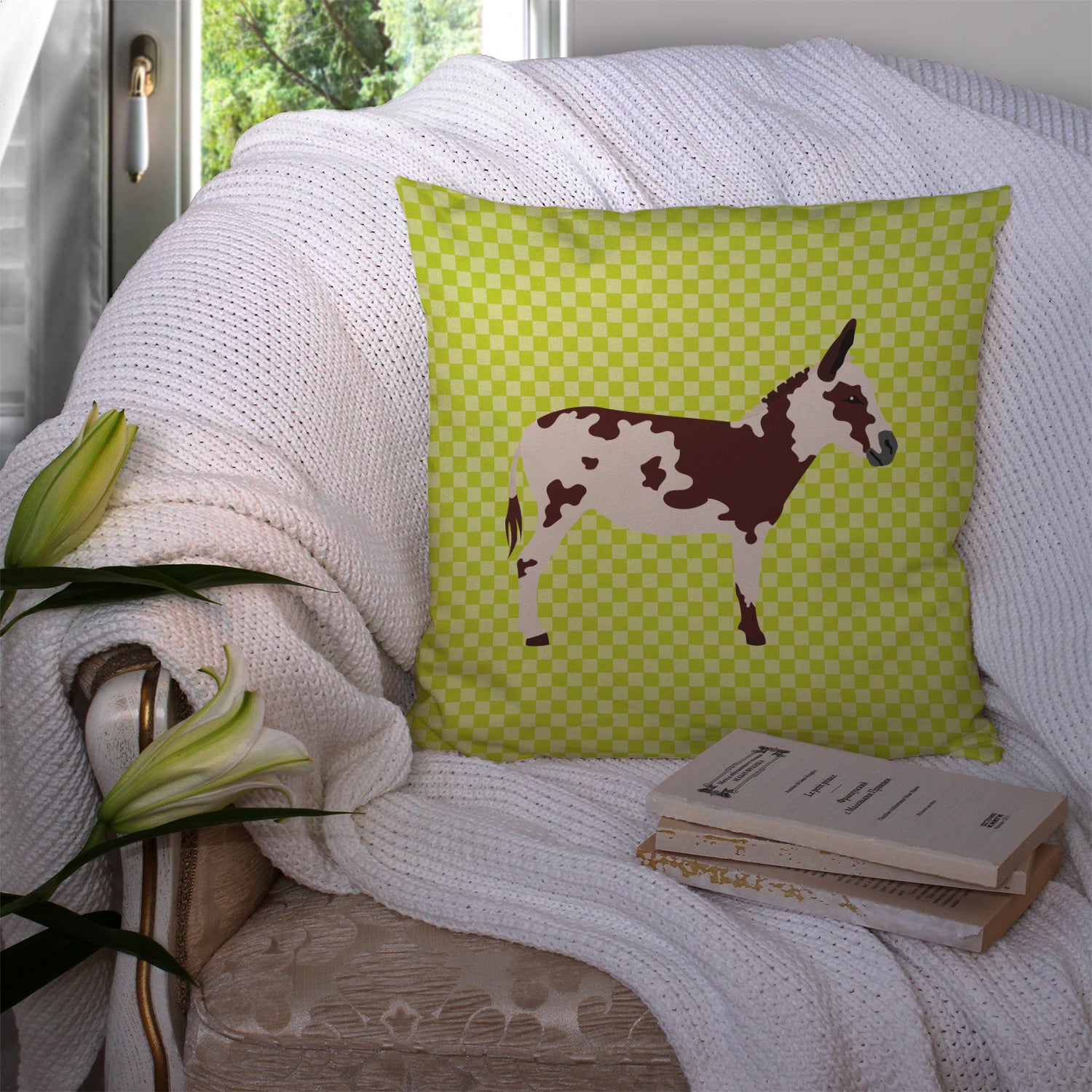 American Spotted Donkey Green Fabric Decorative Pillow BB7677PW1414 - the-store.com