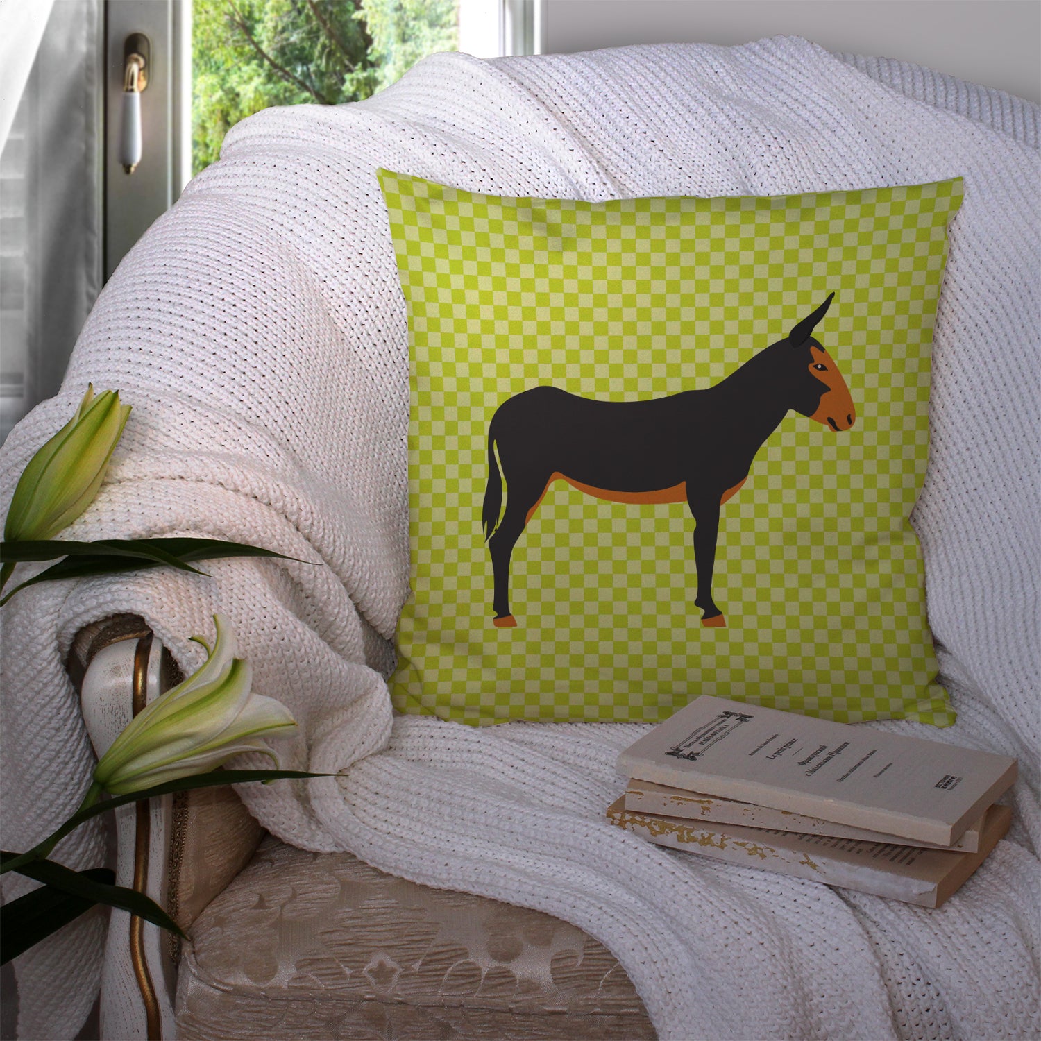 Catalan Donkey Green Fabric Decorative Pillow BB7681PW1414 - the-store.com