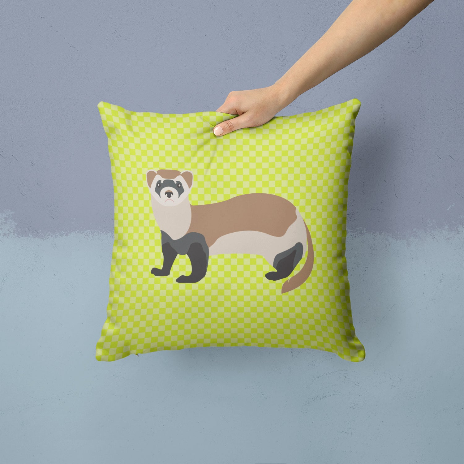Caroline's Treasures Ferret Green Throw Pillow - 14x14 Decorative Pillow – Art for Your Home & Patio BB7704PW1414