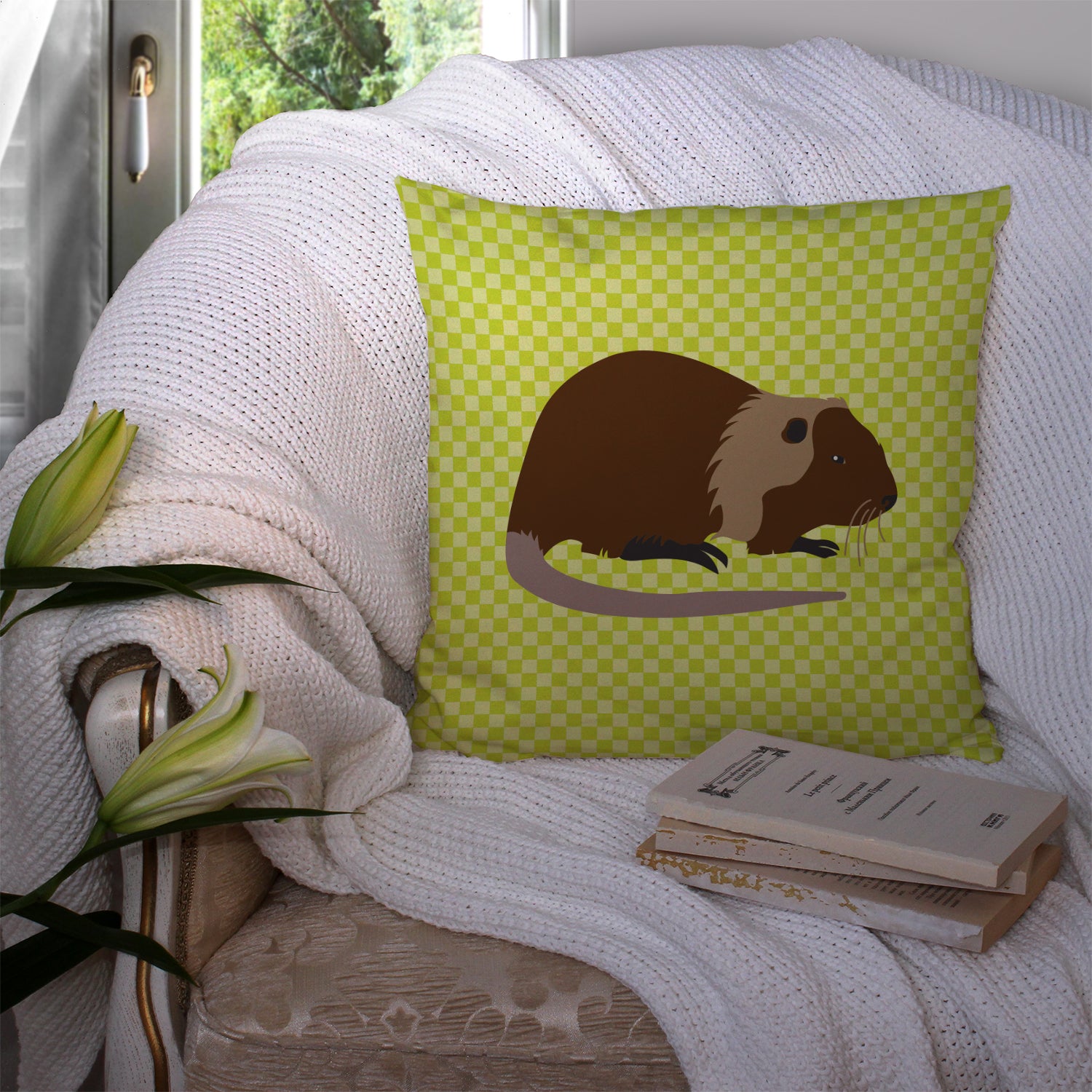 Coypu Nutria River Rat Green Fabric Decorative Pillow BB7705PW1414 - the-store.com