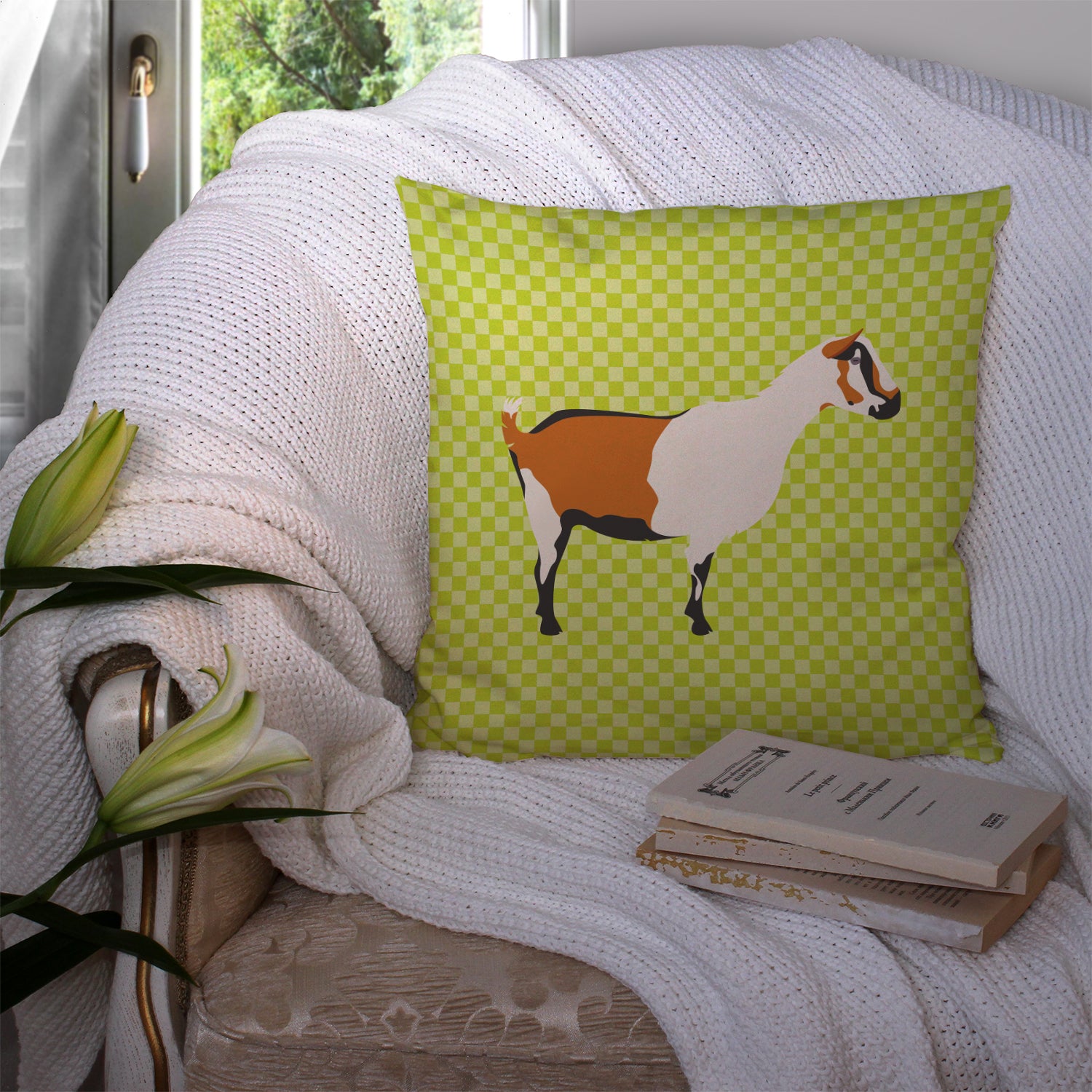 Alpine Goat Green Fabric Decorative Pillow BB7706PW1414 - the-store.com