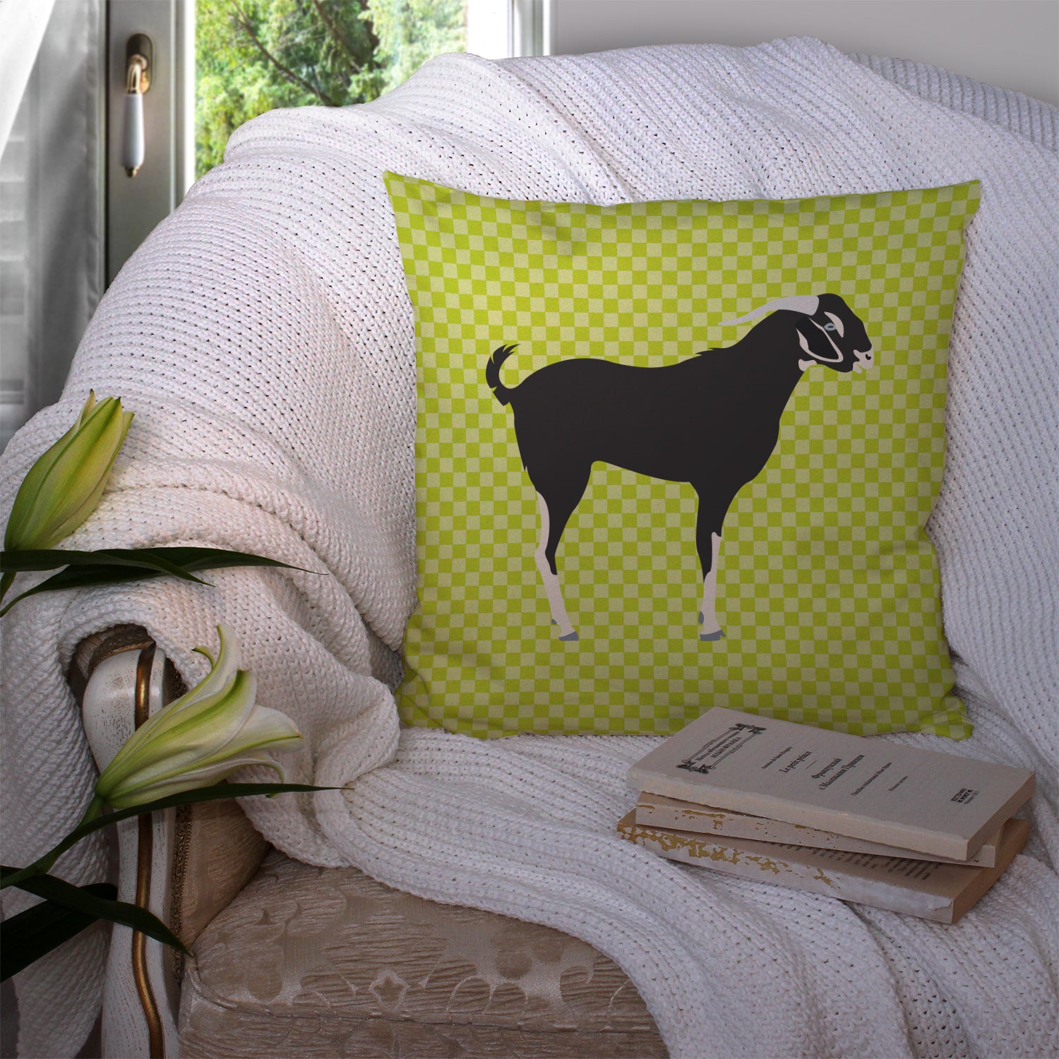 Black Bengal Goat Green Fabric Decorative Pillow BB7710PW1414 - the-store.com