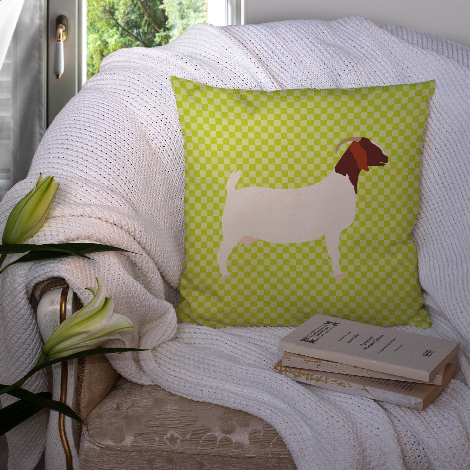 Boer Goat Green Fabric Decorative Pillow BB7712PW1414 - the-store.com