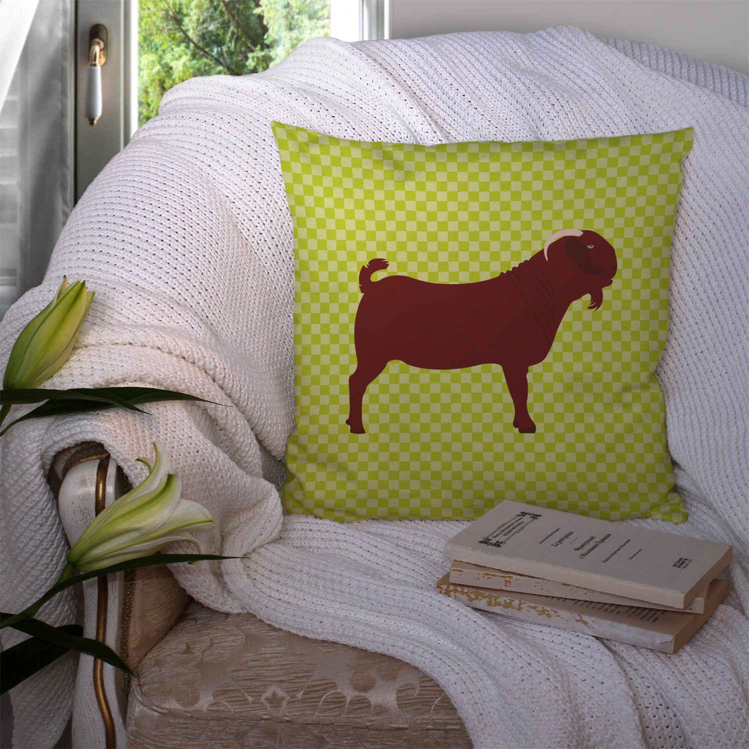 Kalahari Red Goat Green Fabric Decorative Pillow BB7717PW1414 - the-store.com