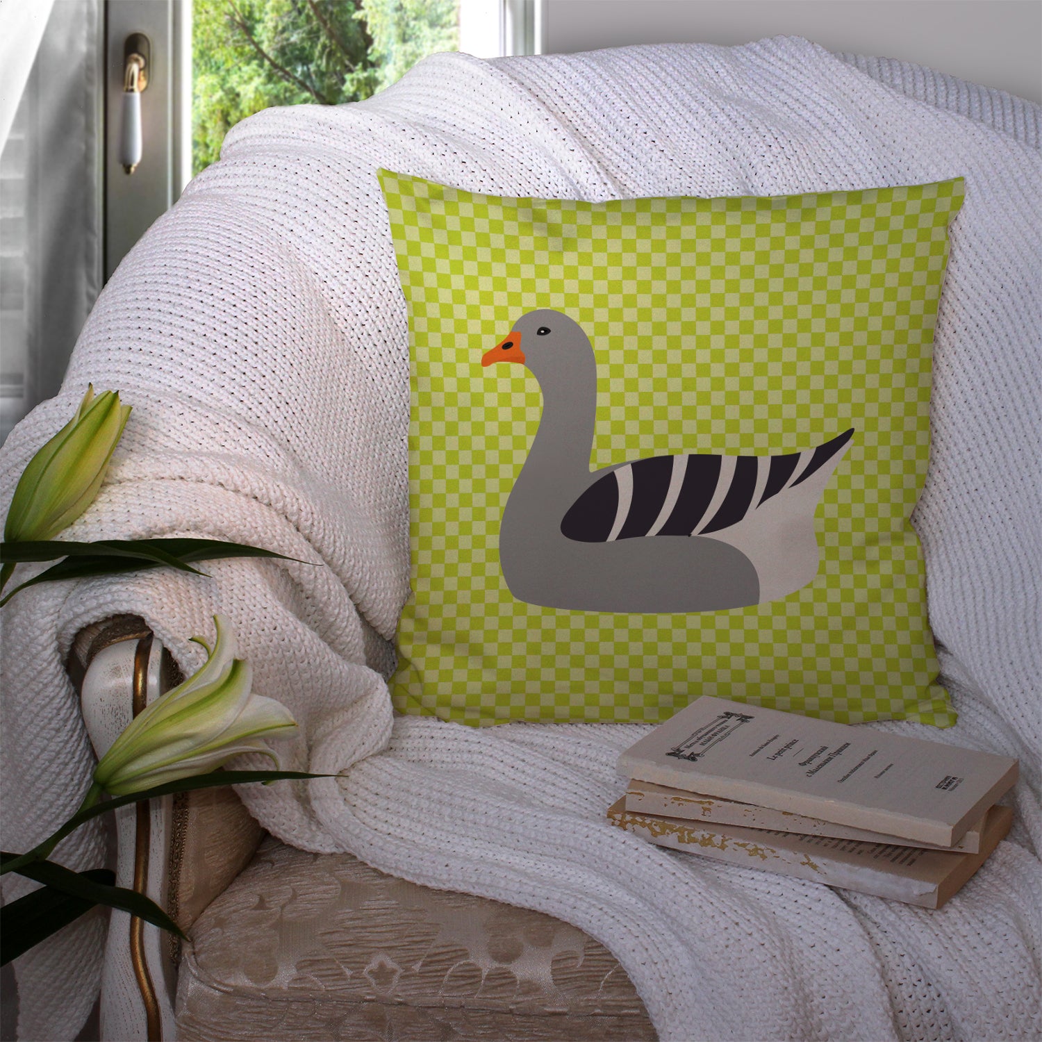 Pilgrim Goose Green Fabric Decorative Pillow BB7719PW1414 - the-store.com