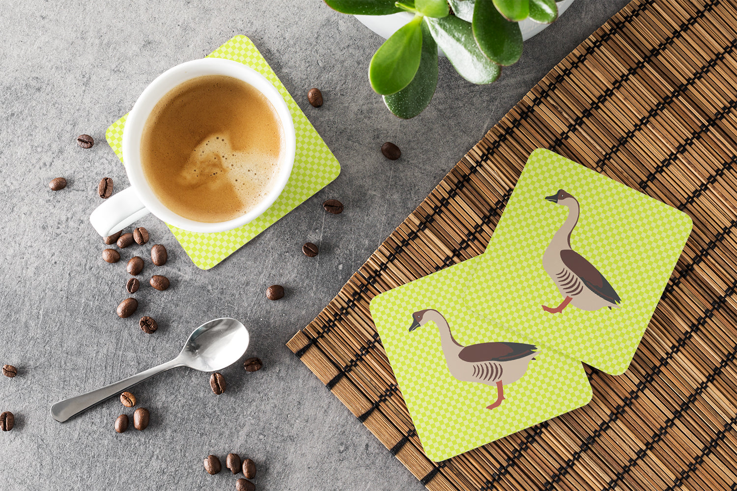 Chinese Goose Green Foam Coaster Set of 4 BB7722FC - the-store.com
