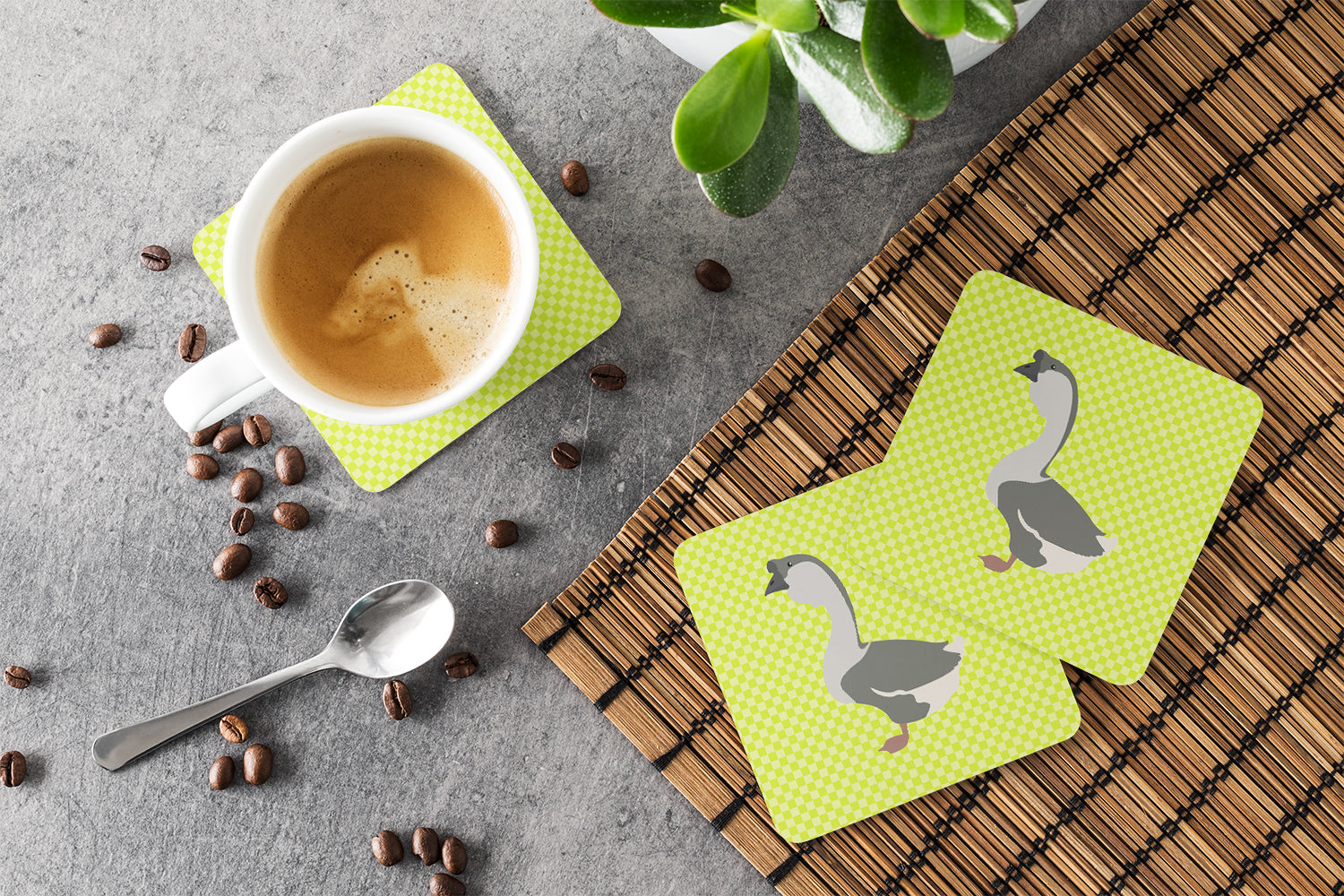 African Goose Green Foam Coaster Set of 4 BB7725FC - the-store.com