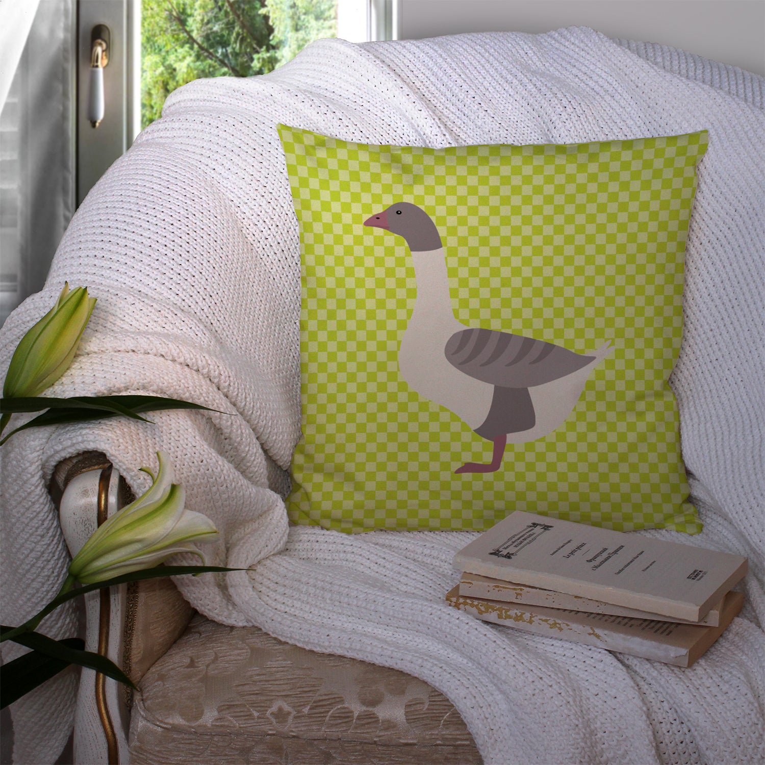 Buff Grey Back Goose Green Fabric Decorative Pillow BB7727PW1414 - the-store.com