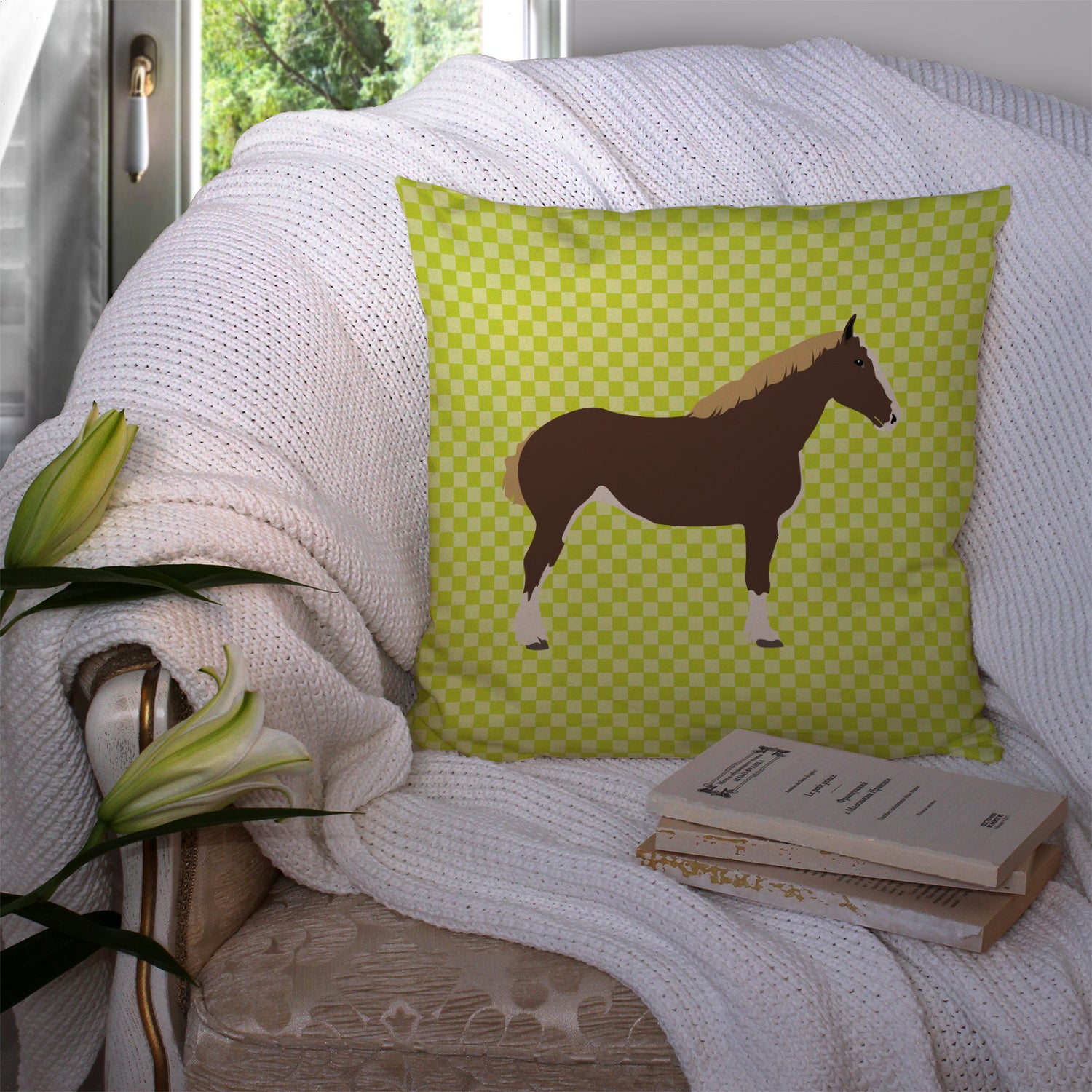 Percheron Horse Green Fabric Decorative Pillow BB7732PW1414 - the-store.com