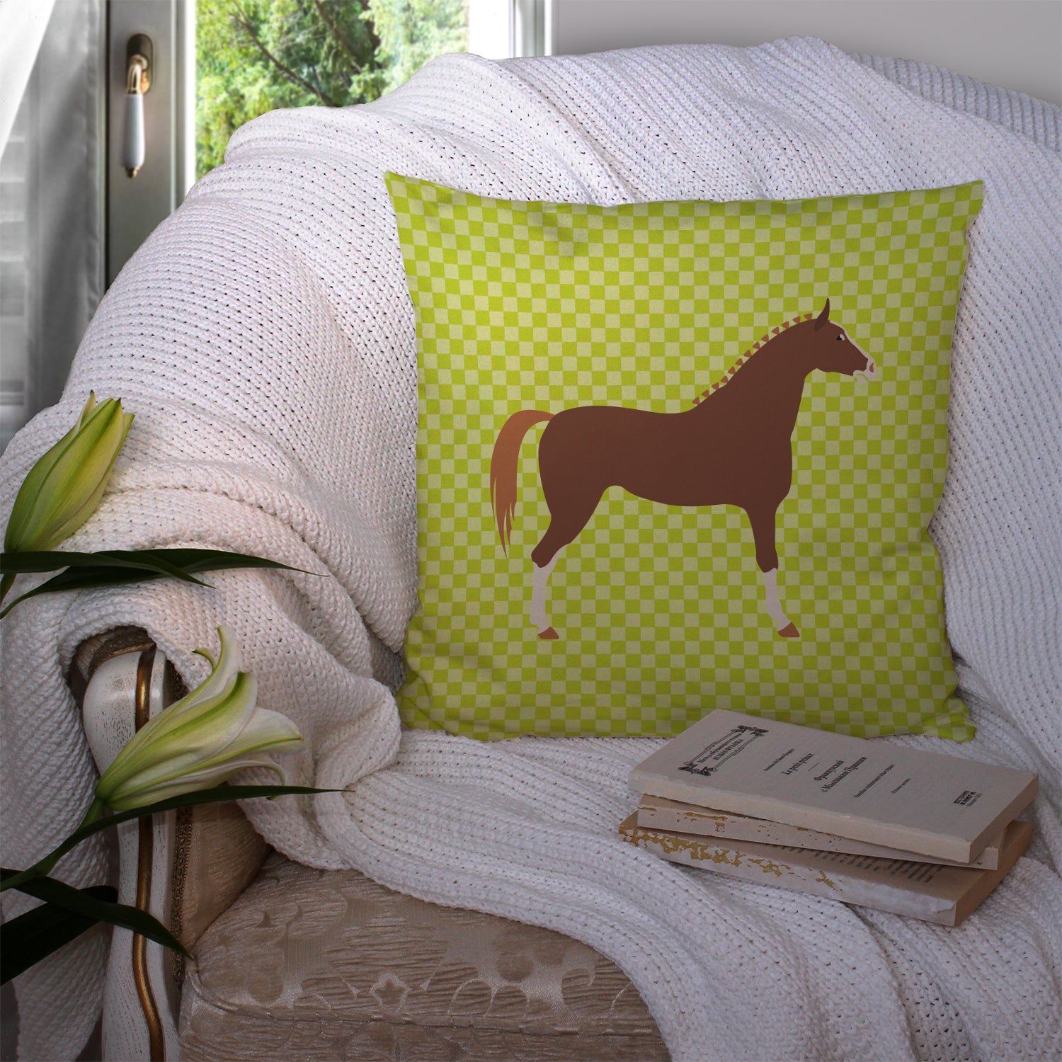 Hannoverian Horse Green Fabric Decorative Pillow BB7735PW1414 - the-store.com
