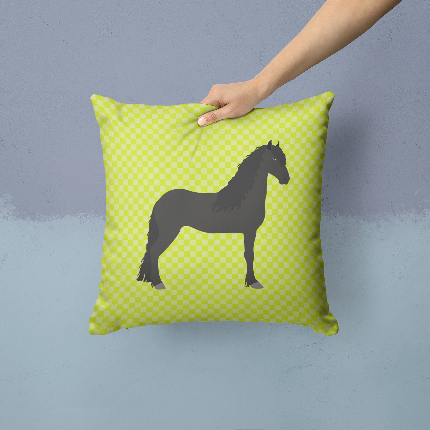 Friesian Horse Green Fabric Decorative Pillow BB7741PW1414 - the-store.com