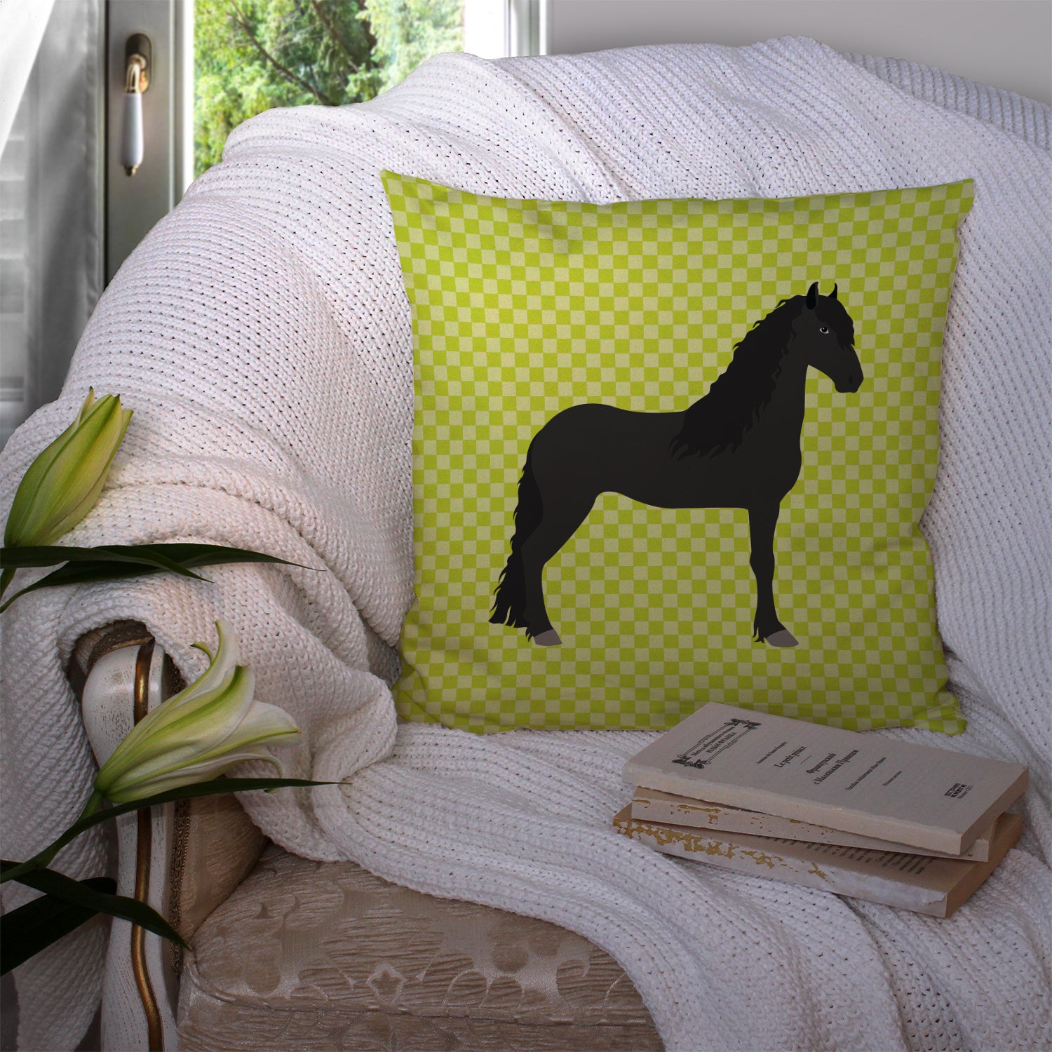 Friesian Horse Green Fabric Decorative Pillow BB7741PW1414 - the-store.com