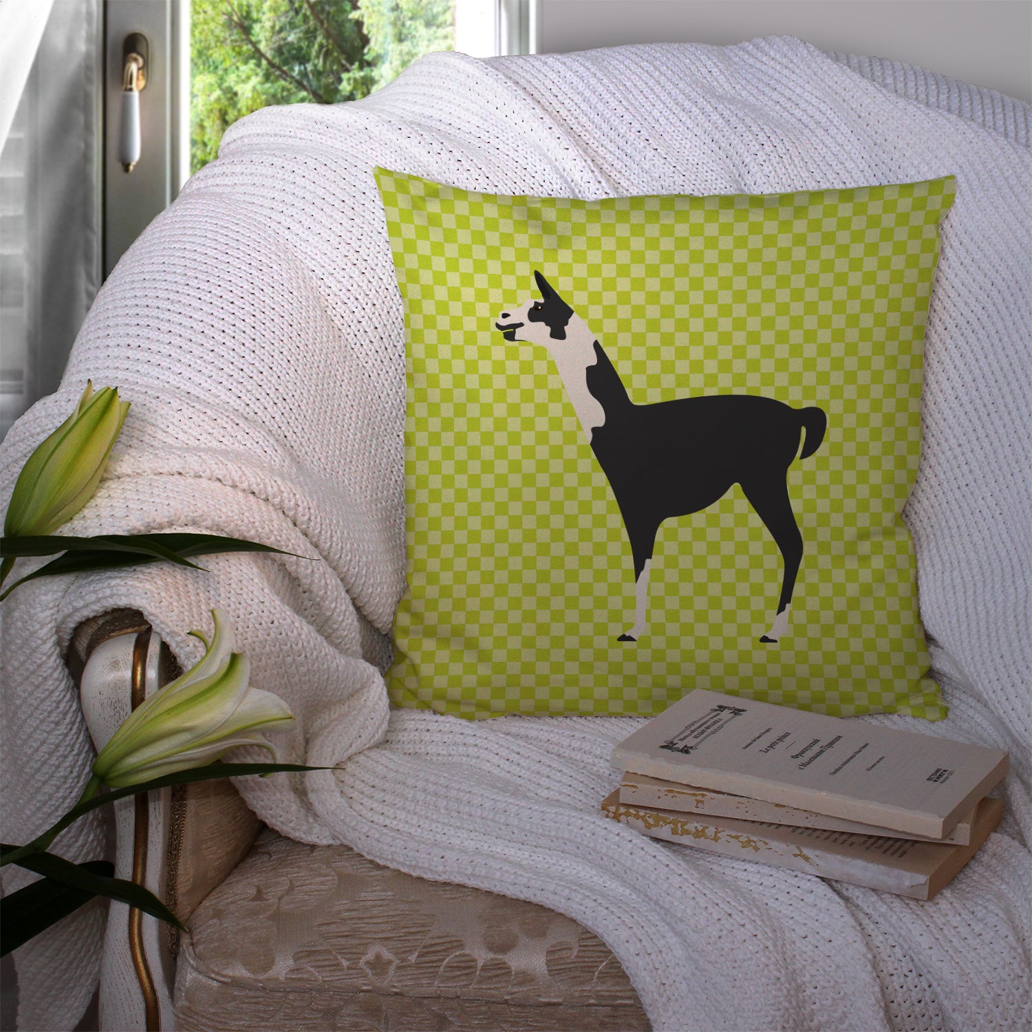 Llama Q' Ara Green Fabric Decorative Pillow BB7744PW1414 - the-store.com