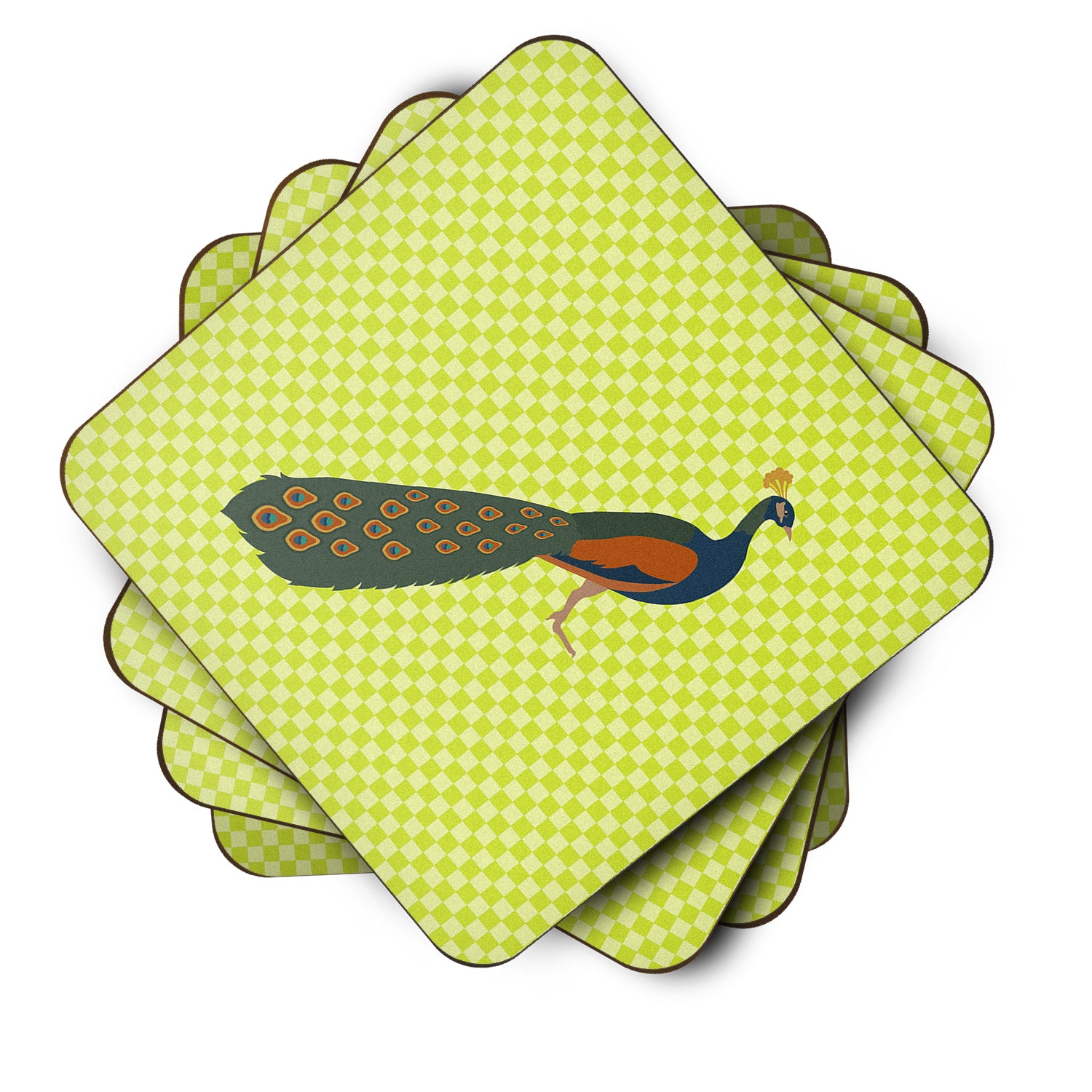 Indian Peacock Peafowl Green Foam Coaster Set of 4 BB7751FC - the-store.com
