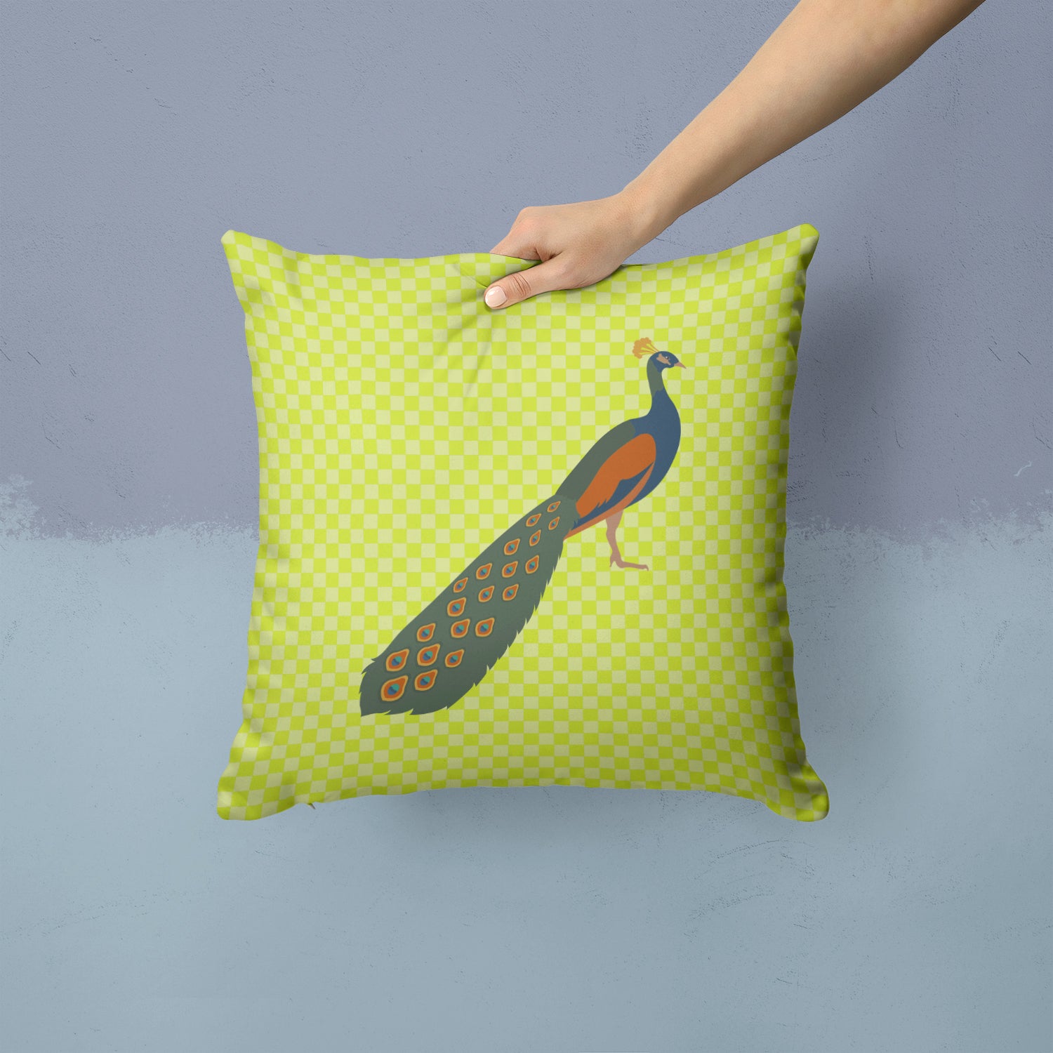 Indian Peacock Peafowl Green Fabric Decorative Pillow BB7751PW1414 - the-store.com