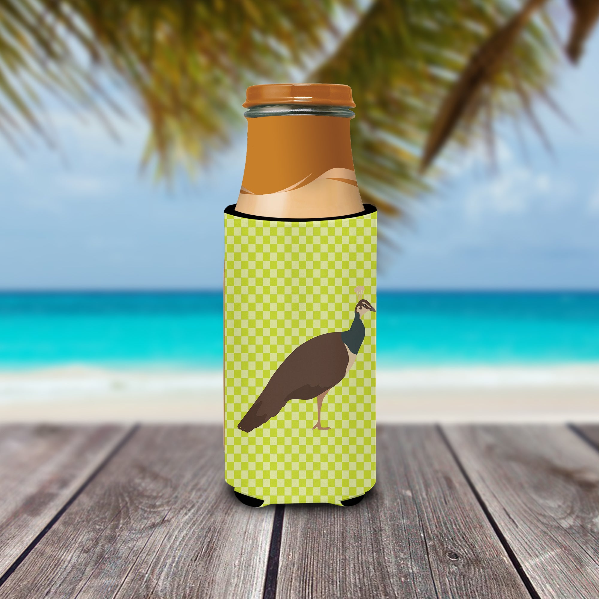 Indian Peahen Peafowl Green  Ultra Hugger for slim cans  the-store.com.