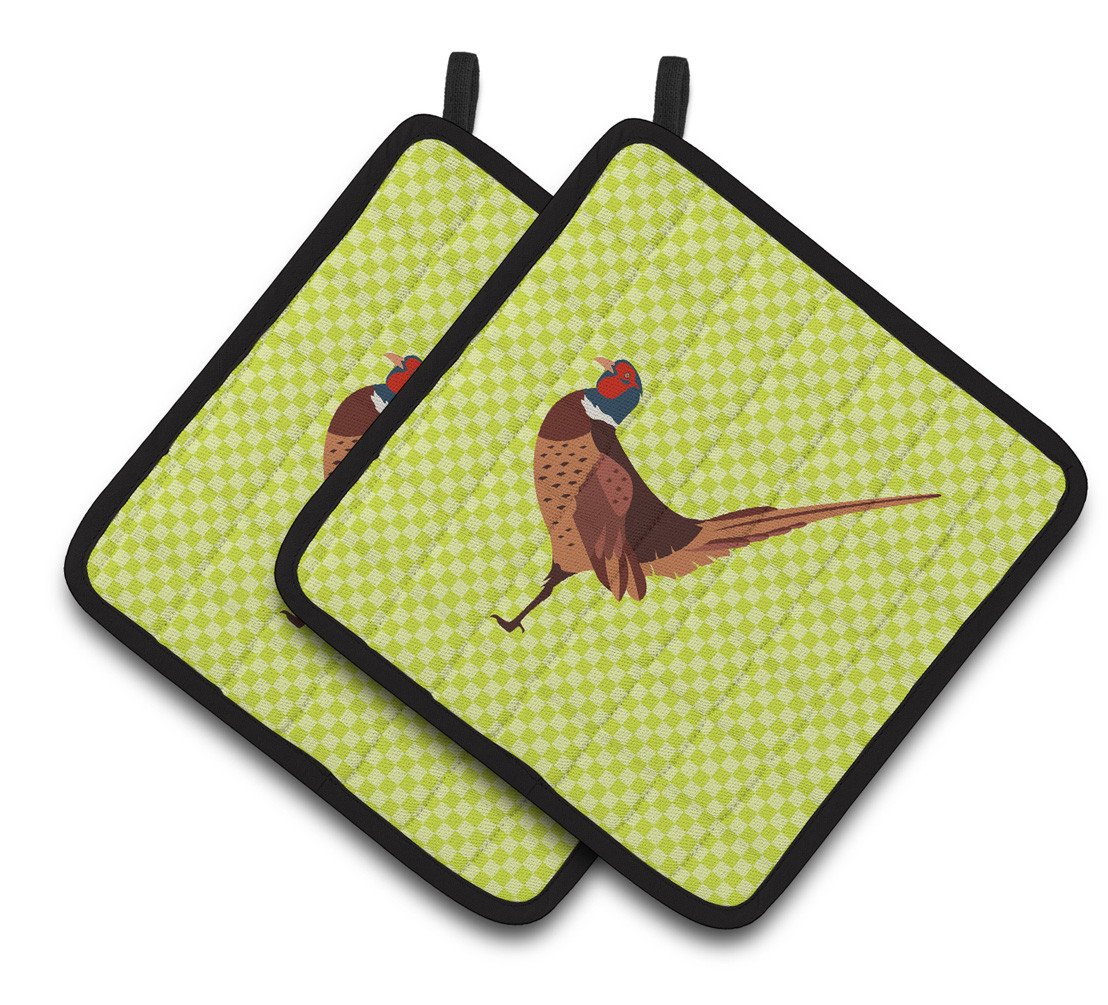 Ring-necked Common Pheasant Green Pair of Pot Holders BB7756PTHD by Caroline&#39;s Treasures