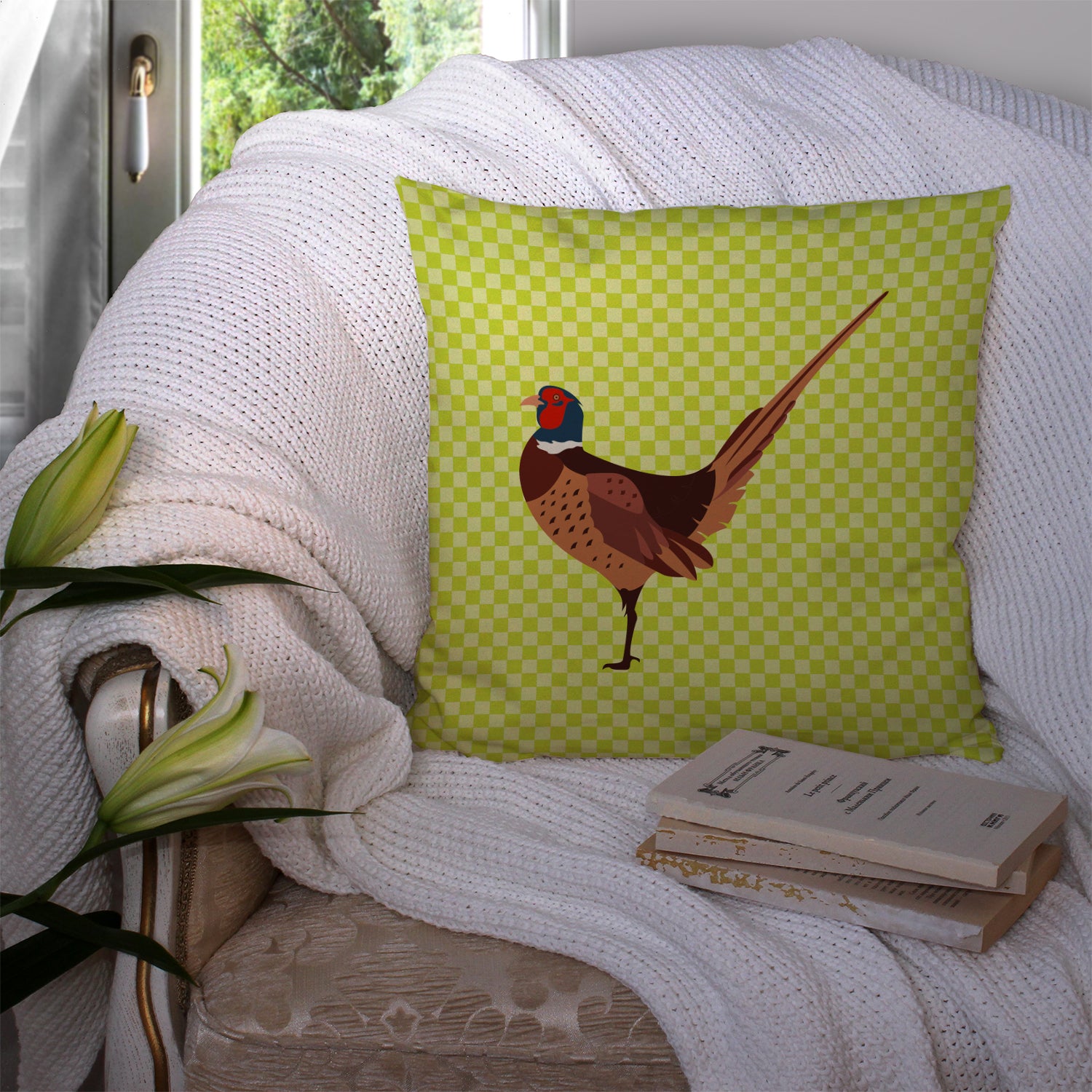Ring-necked Common Pheasant Green Fabric Decorative Pillow BB7756PW1414 - the-store.com