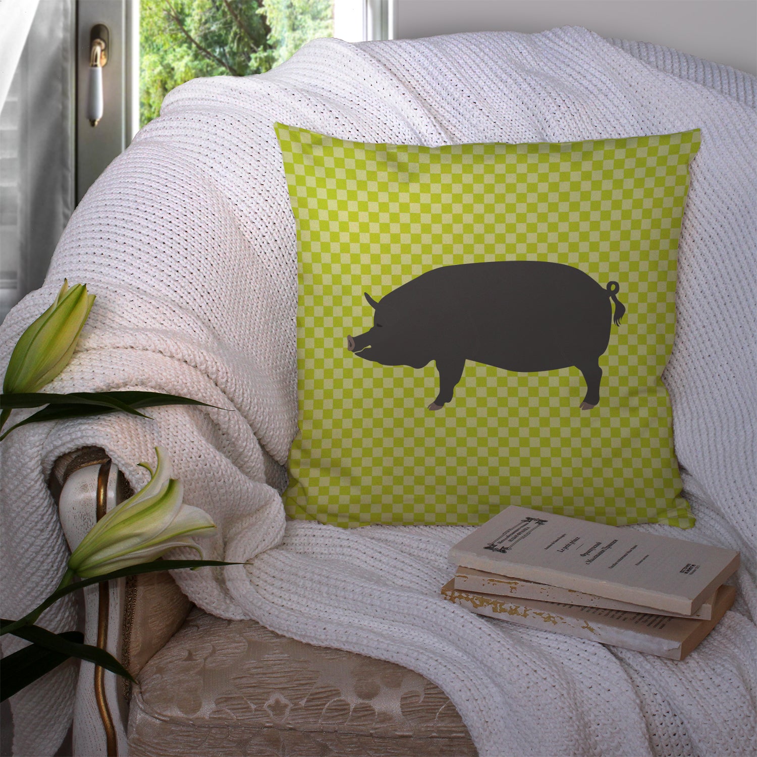 Berkshire Pig Green Fabric Decorative Pillow BB7759PW1414 - the-store.com