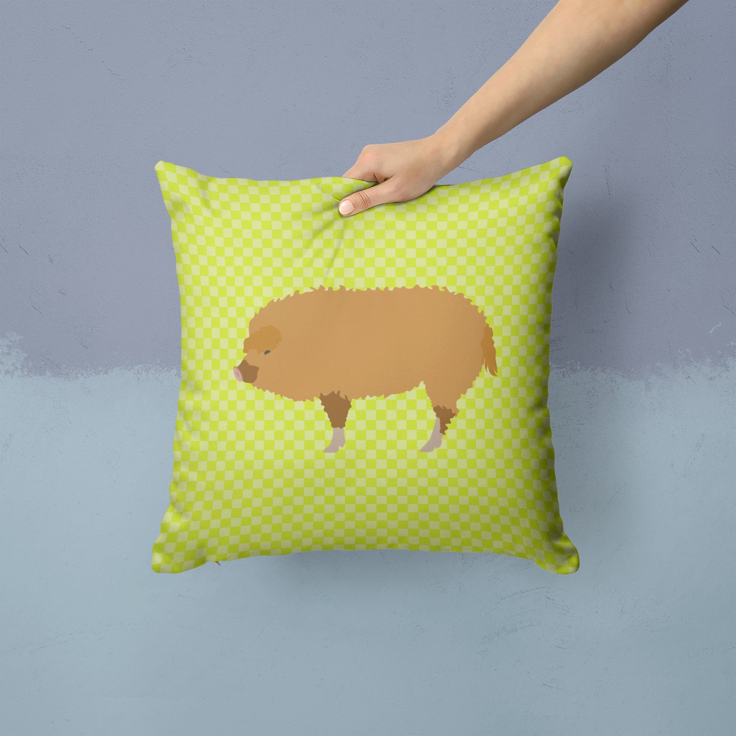 Hungarian Mangalica Pig Green Fabric Decorative Pillow BB7760PW1414 - the-store.com