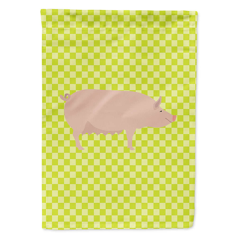 English Large White Pig Green Flag Canvas House Size BB7764CHF  the-store.com.