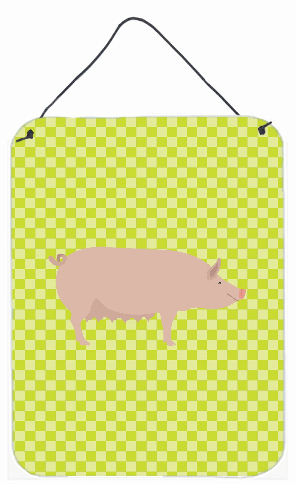 English Large White Pig Green Wall or Door Hanging Prints BB7764DS1216 by Caroline's Treasures