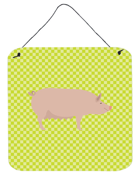 English Large White Pig Green Wall or Door Hanging Prints BB7764DS66 by Caroline's Treasures