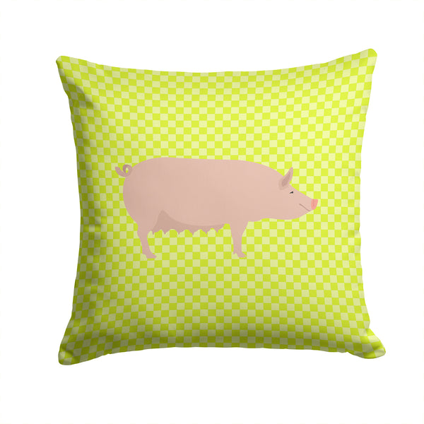 English Large White Pig Green Fabric Decorative Pillow BB7764PW1414 - the-store.com