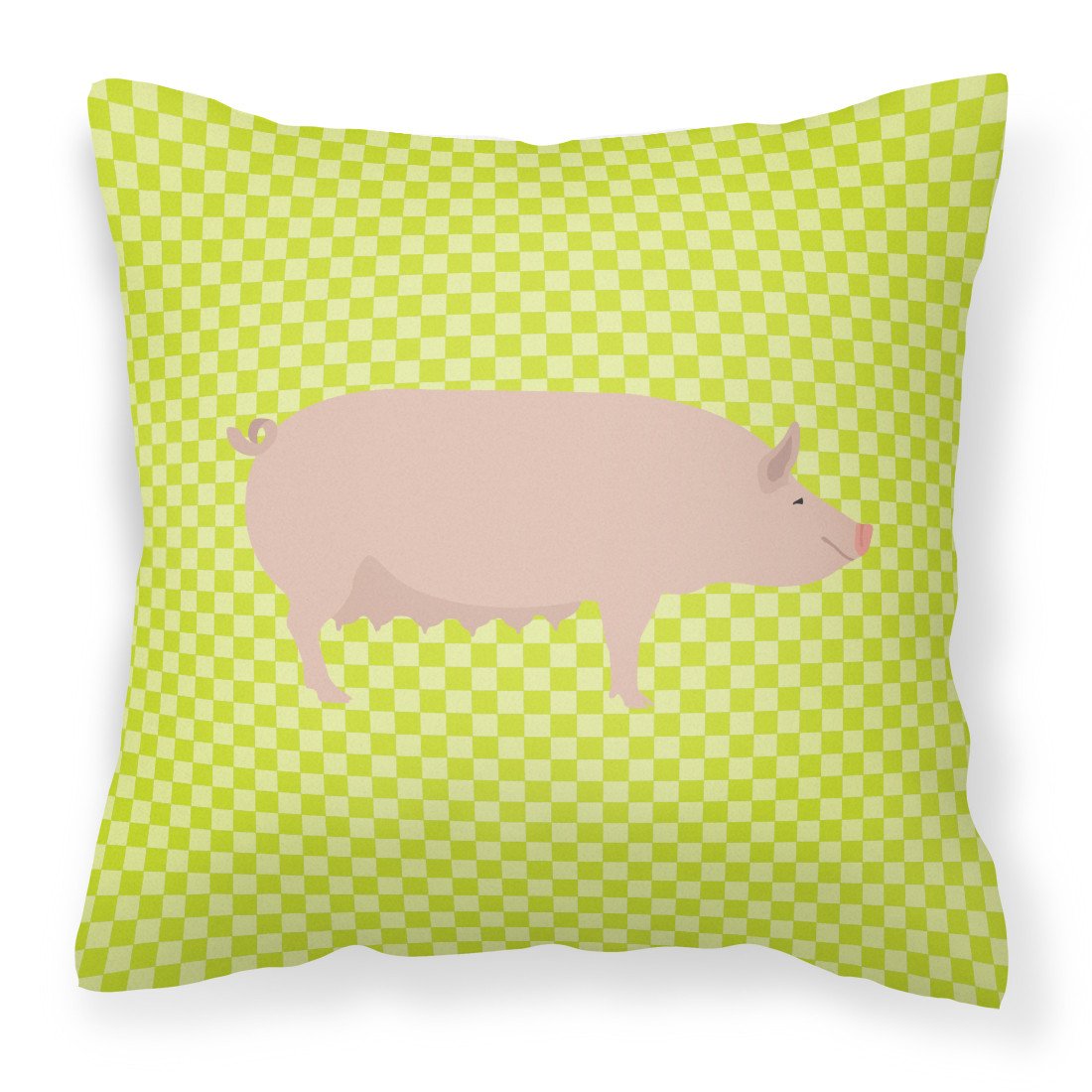 English Large White Pig Green Fabric Decorative Pillow BB7764PW1818 by Caroline&#39;s Treasures