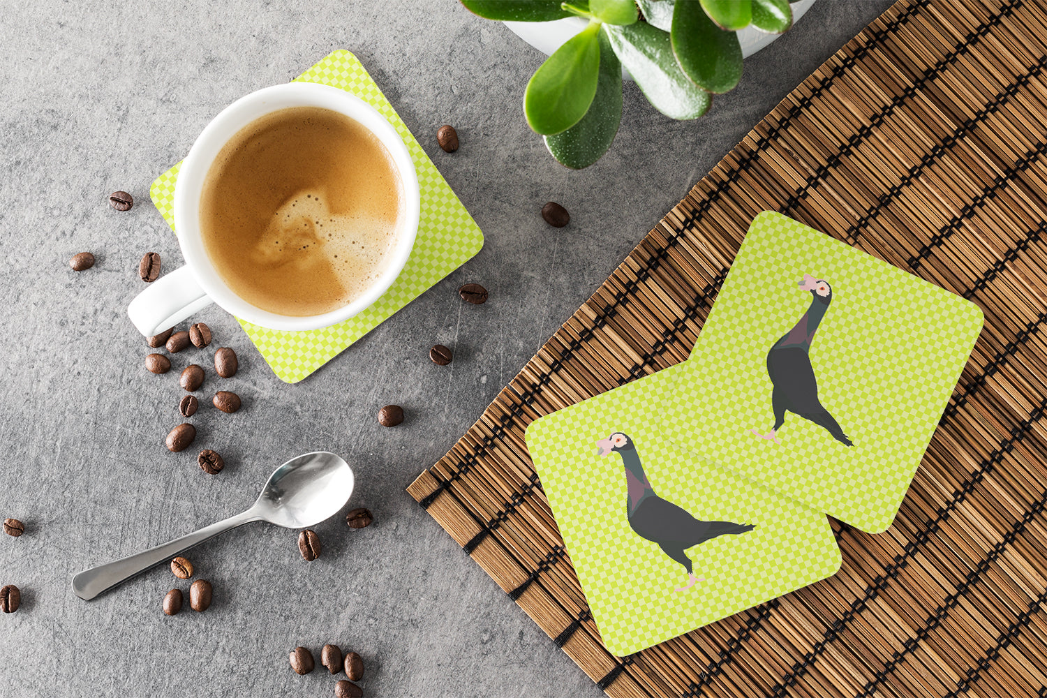 English Carrier Pigeon Green Foam Coaster Set of 4 BB7771FC - the-store.com