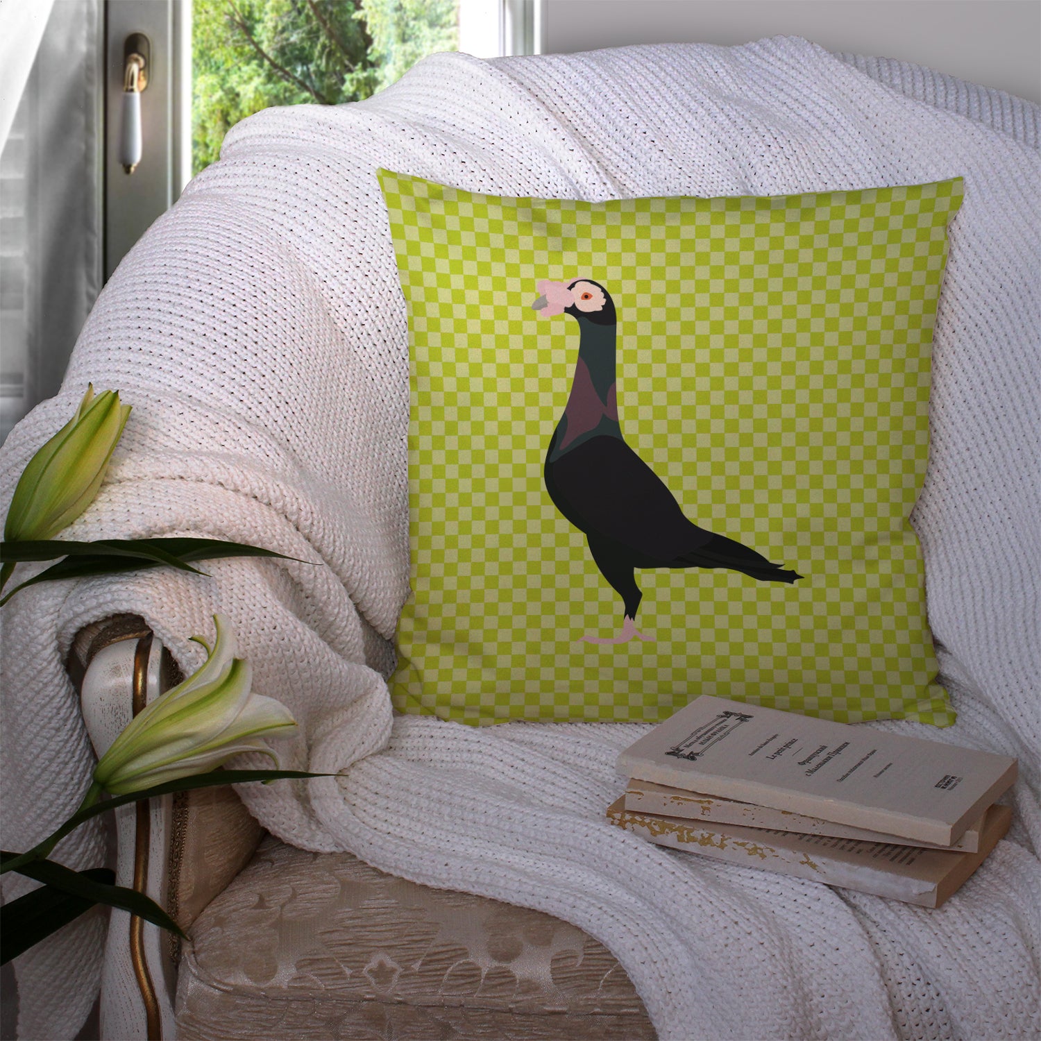 English Carrier Pigeon Green Fabric Decorative Pillow BB7771PW1414 - the-store.com
