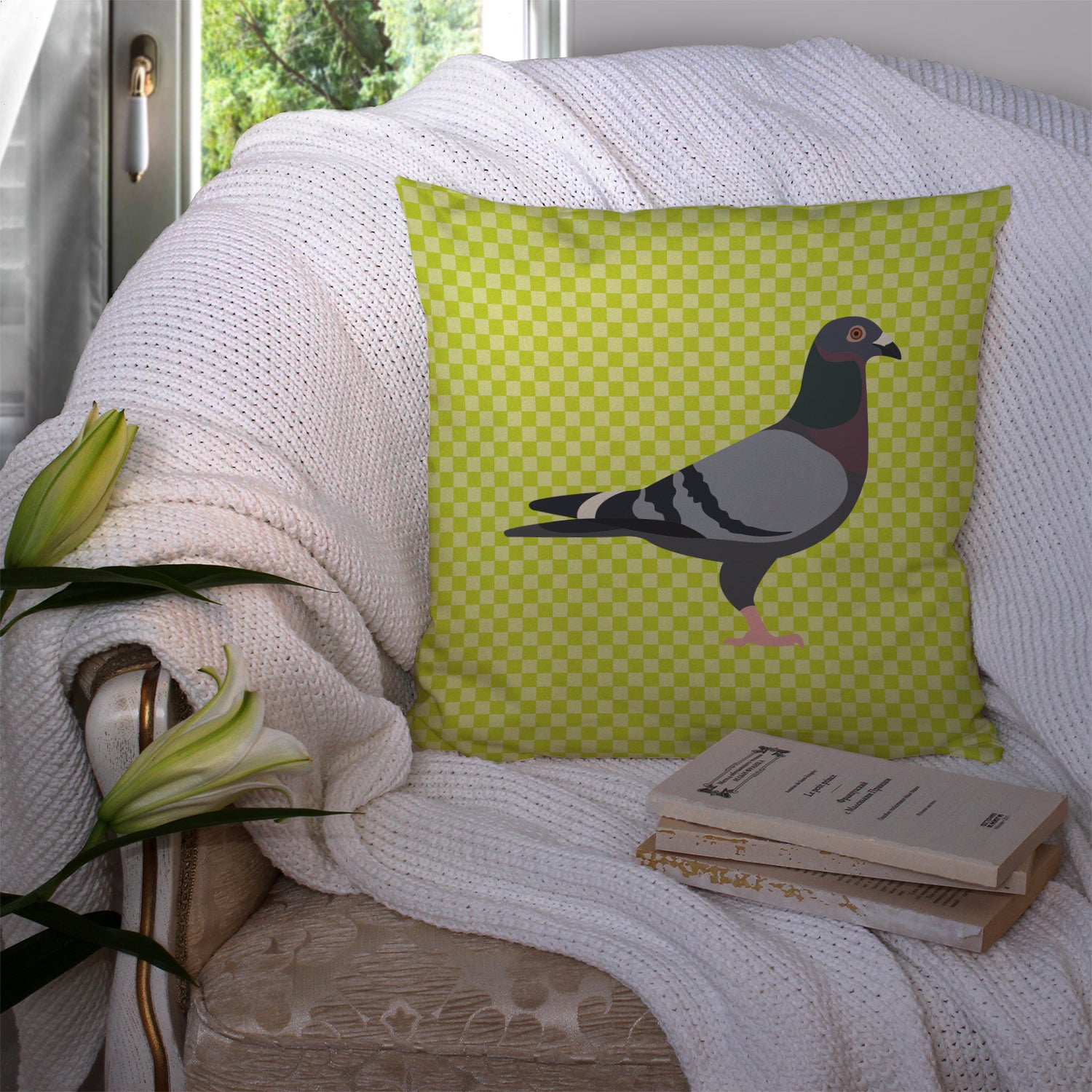 Racing Pigeon Green Fabric Decorative Pillow BB7777PW1414 - the-store.com