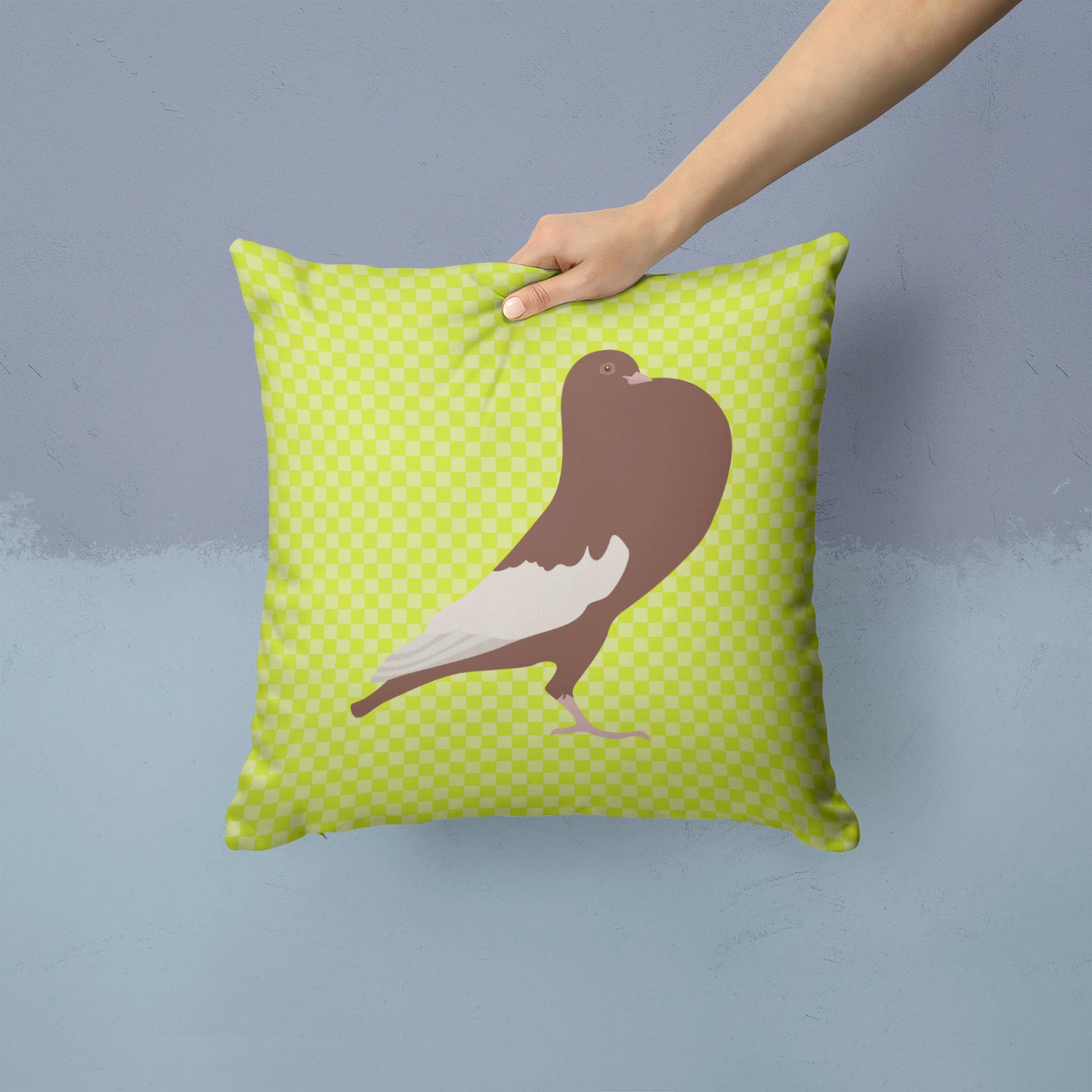 English Pouter Pigeon Green Fabric Decorative Pillow BB7780PW1414 - the-store.com