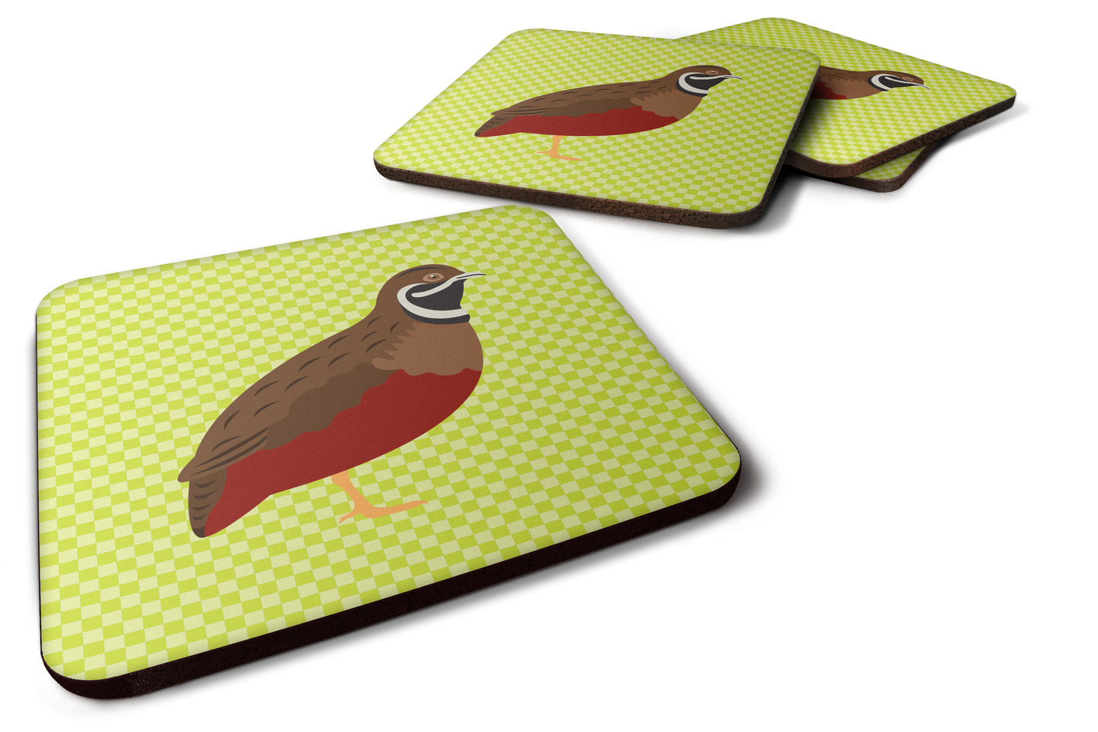 Chinese Painted or King Quail Green Foam Coaster Set of 4 BB7782FC - the-store.com