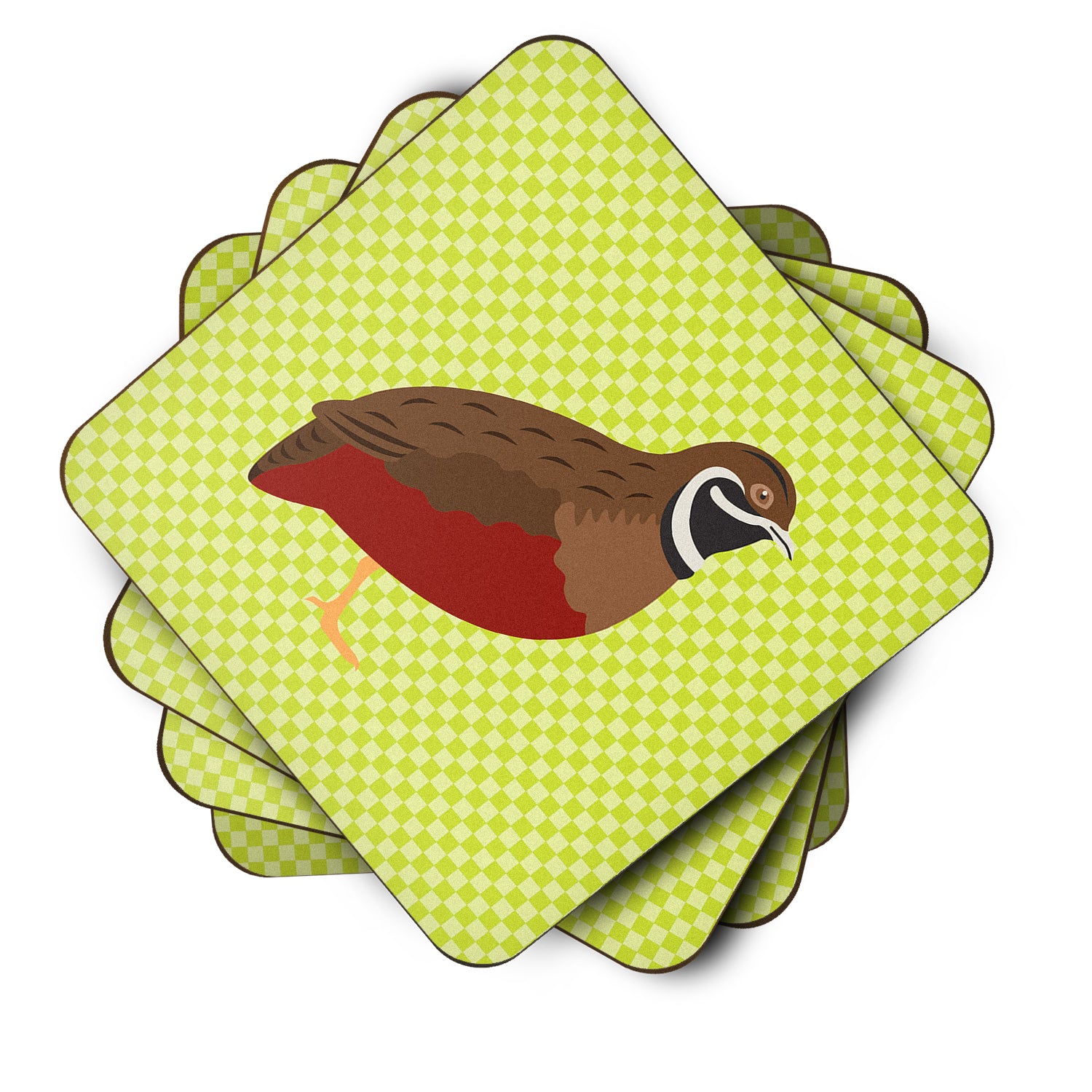Chinese Painted or King Quail Green Foam Coaster Set of 4 BB7782FC - the-store.com