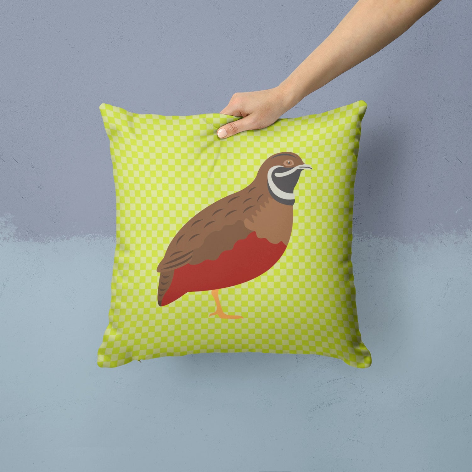 Chinese Painted or King Quail Green Fabric Decorative Pillow BB7782PW1414 - the-store.com