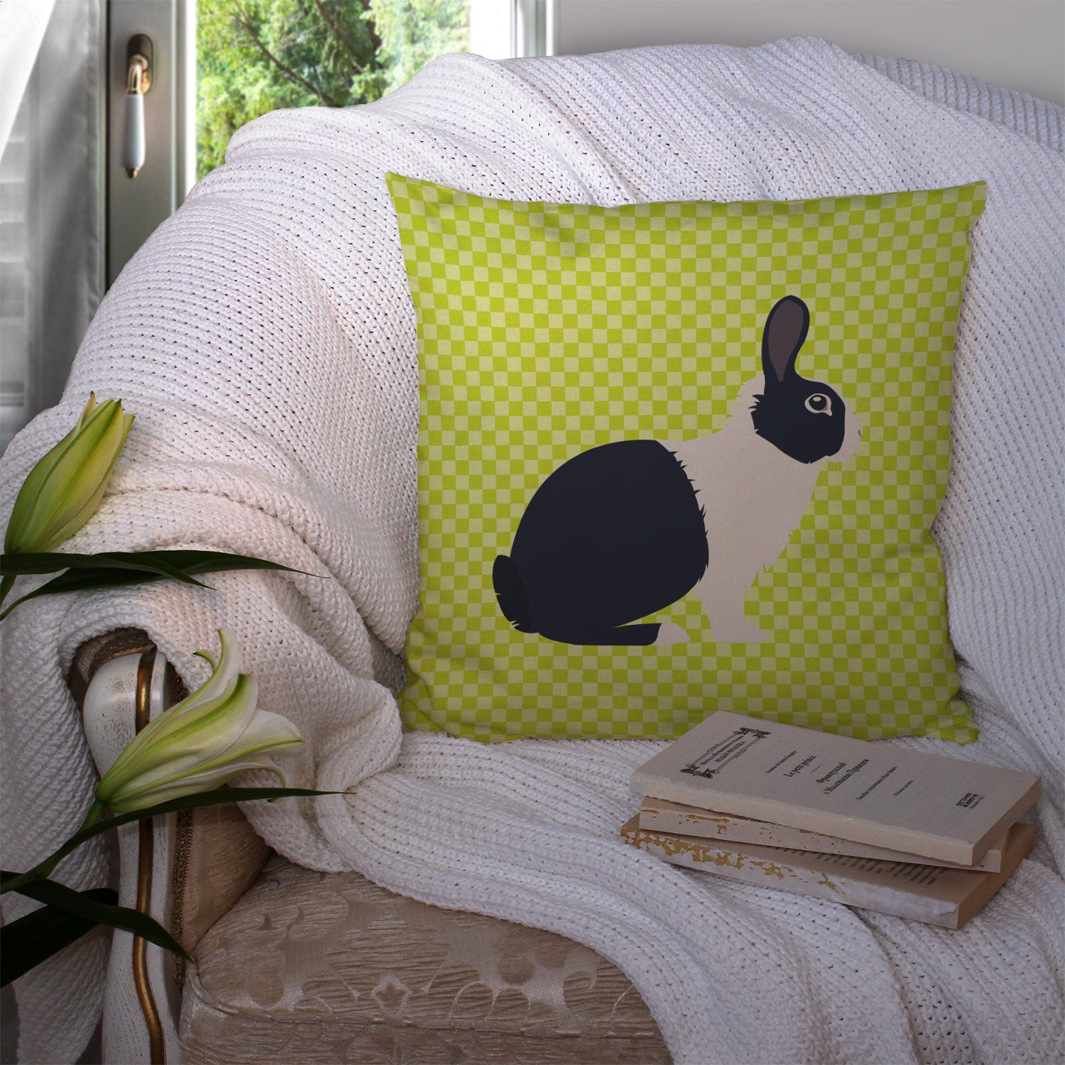 Dutch Rabbit Green Fabric Decorative Pillow BB7784PW1414 - the-store.com
