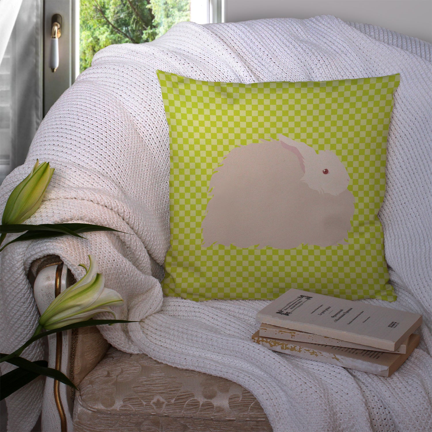 Fluffy Angora Rabbit Green Fabric Decorative Pillow BB7785PW1414 - the-store.com