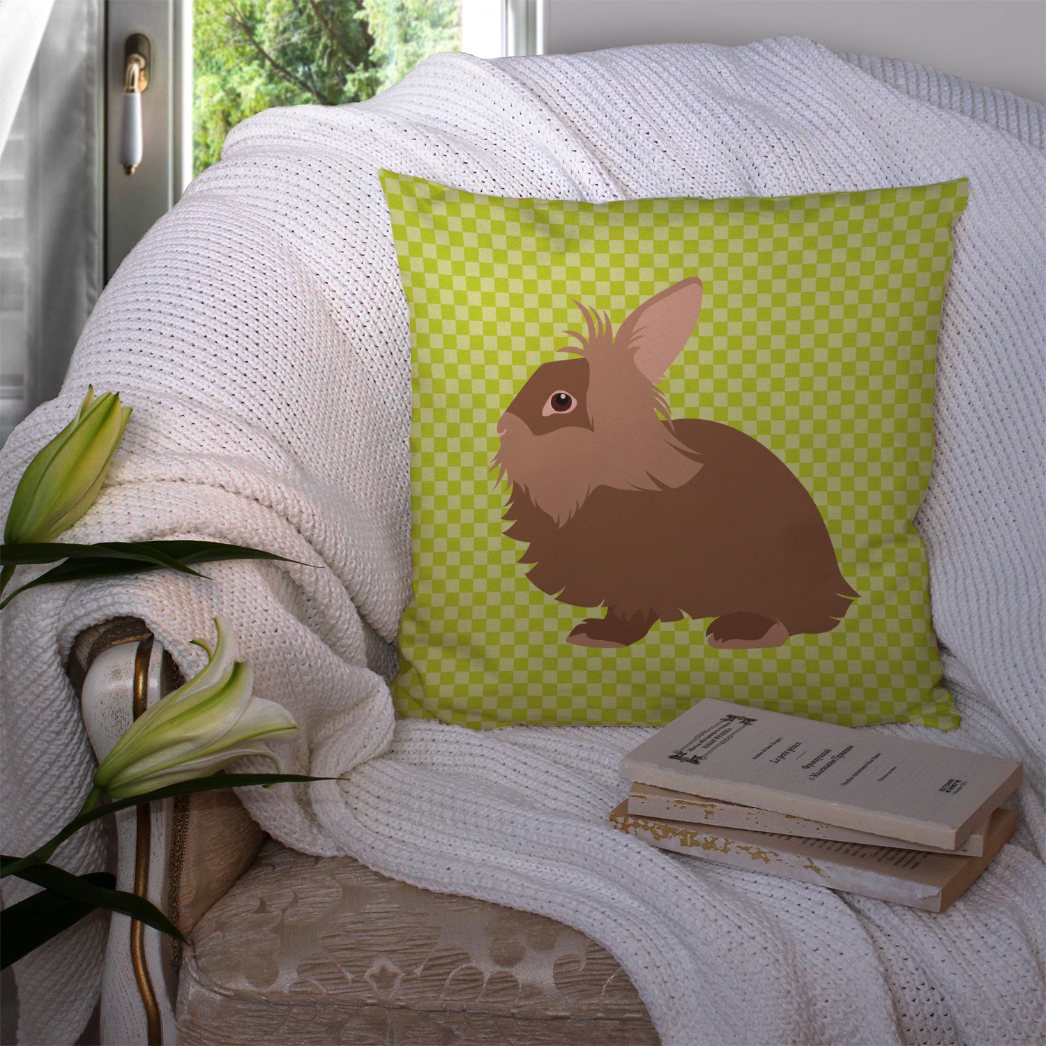 Lionhead Rabbit Green Fabric Decorative Pillow BB7786PW1414 - the-store.com