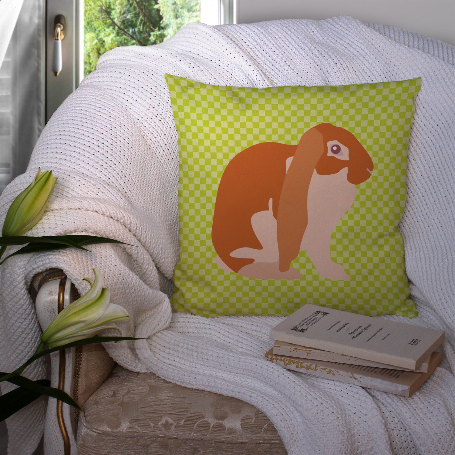 English Lop Rabbit Green Fabric Decorative Pillow BB7788PW1414 - the-store.com