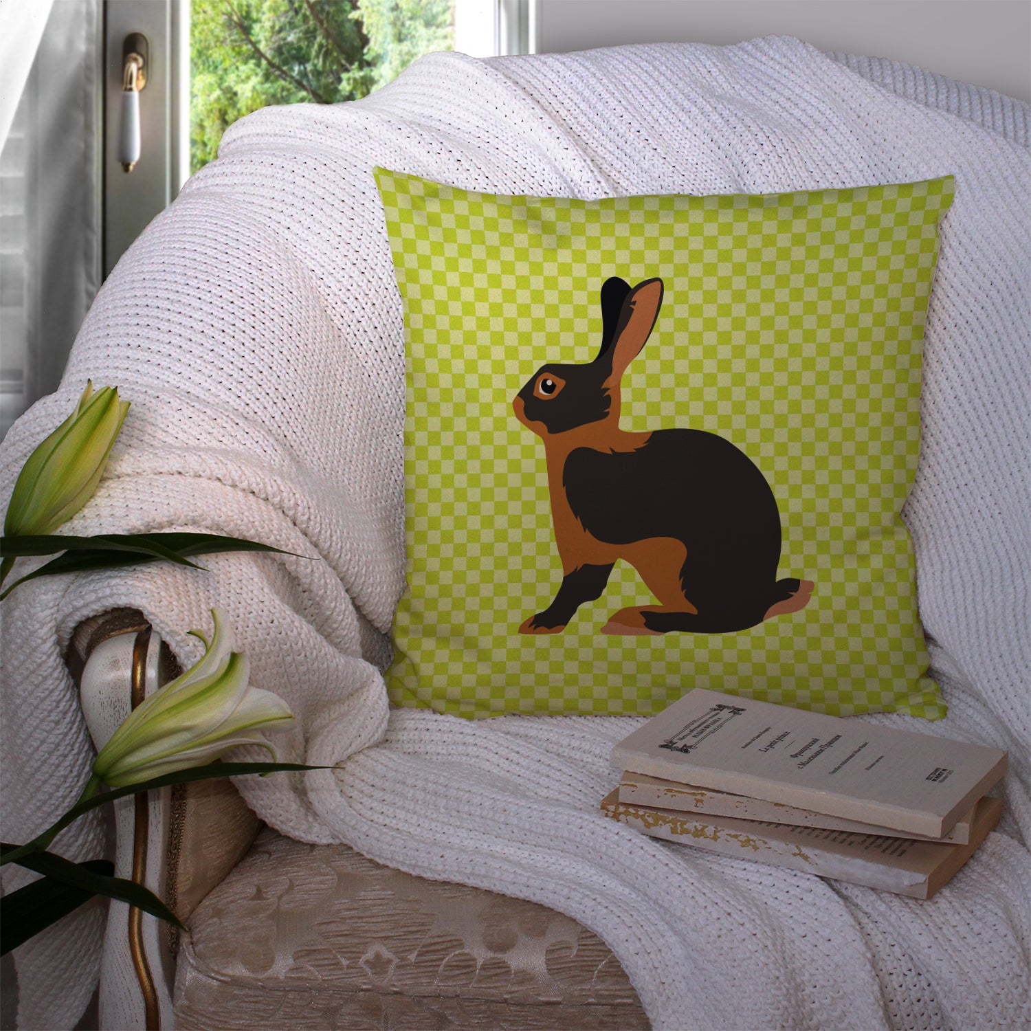 Tan Rabbit Green Fabric Decorative Pillow BB7789PW1414 - the-store.com