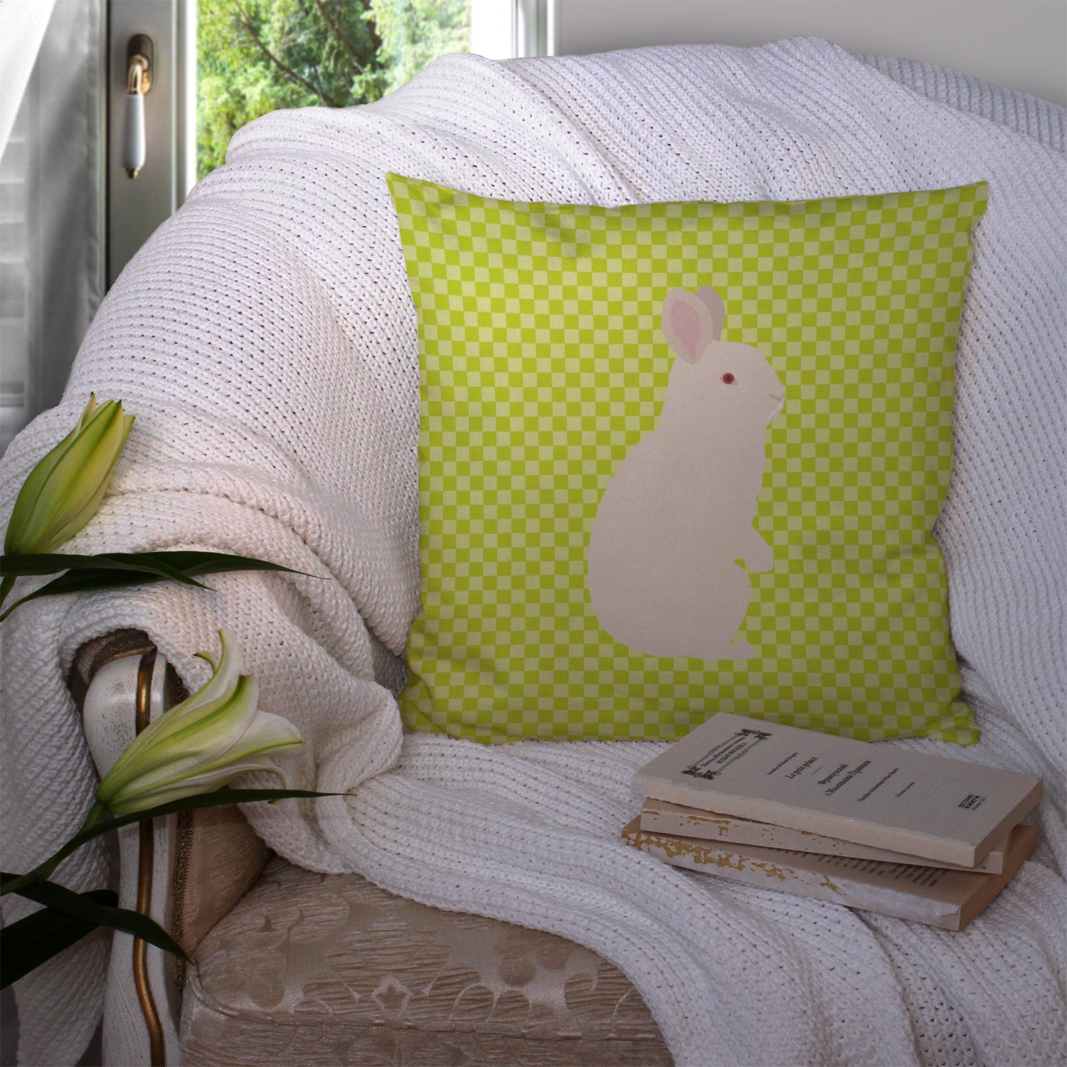 New Zealand White Rabbit Green Fabric Decorative Pillow BB7791PW1414 - the-store.com