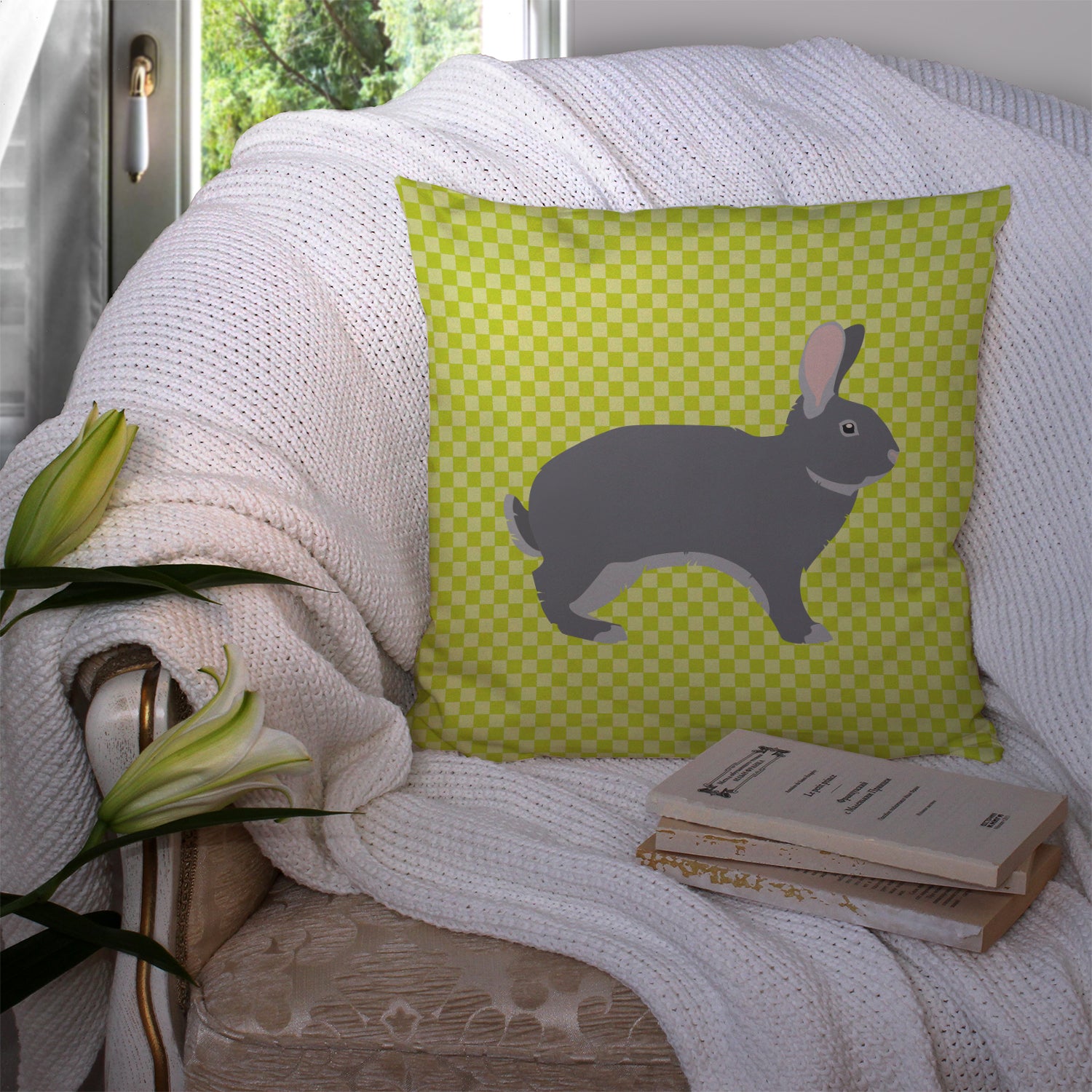 Giant Chinchilla Rabbit Green Fabric Decorative Pillow BB7792PW1414 - the-store.com